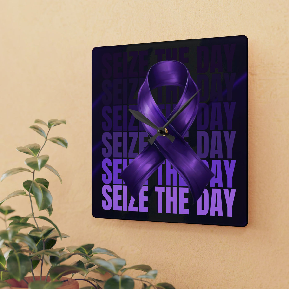 Purple Seize the Day Acrylic Wall Clock, Motivational Decor