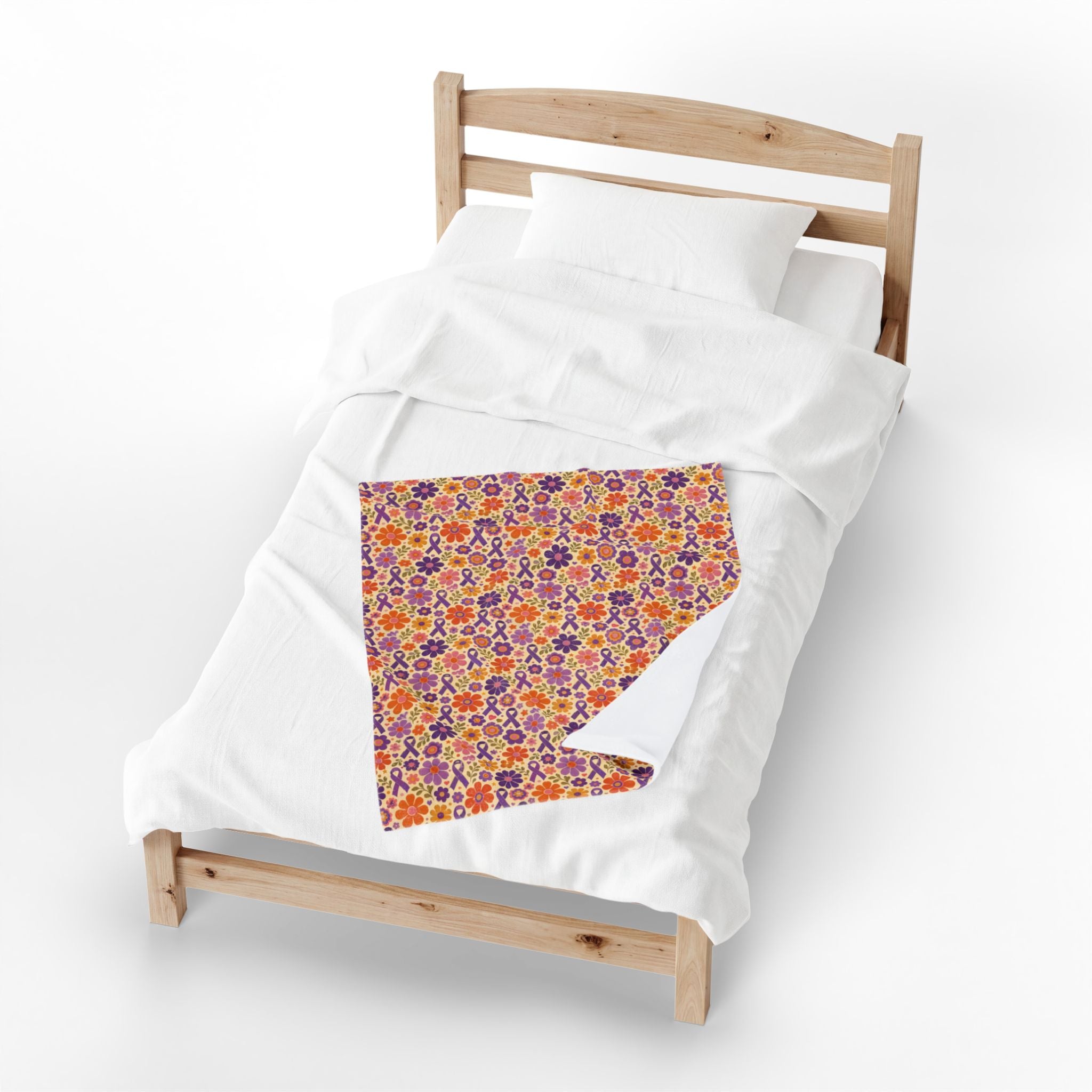 Retro Floral Epilepsy Awareness Plush Blanket | Purple Ribbon Throw