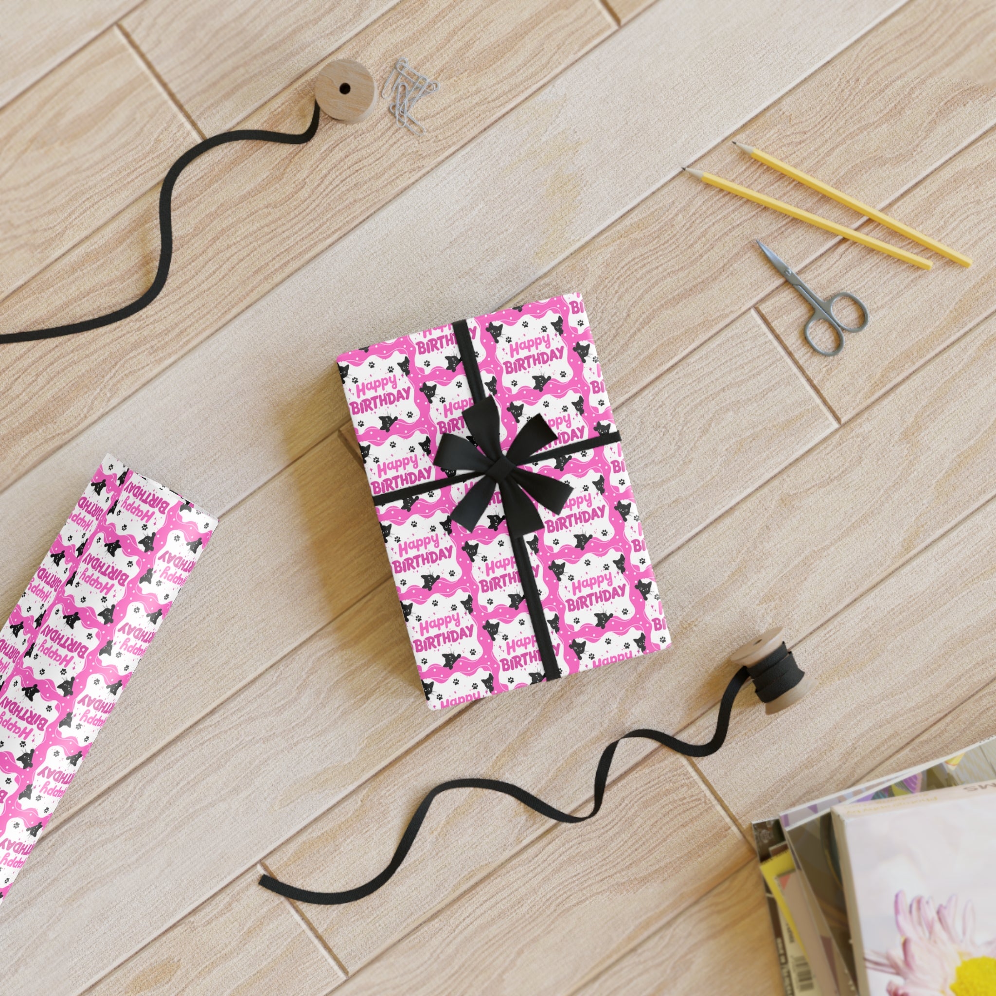 Pink Peeky Kitty Birthday Gift Wrapping Paper Rolls, 1pc - EpiAl's Shop