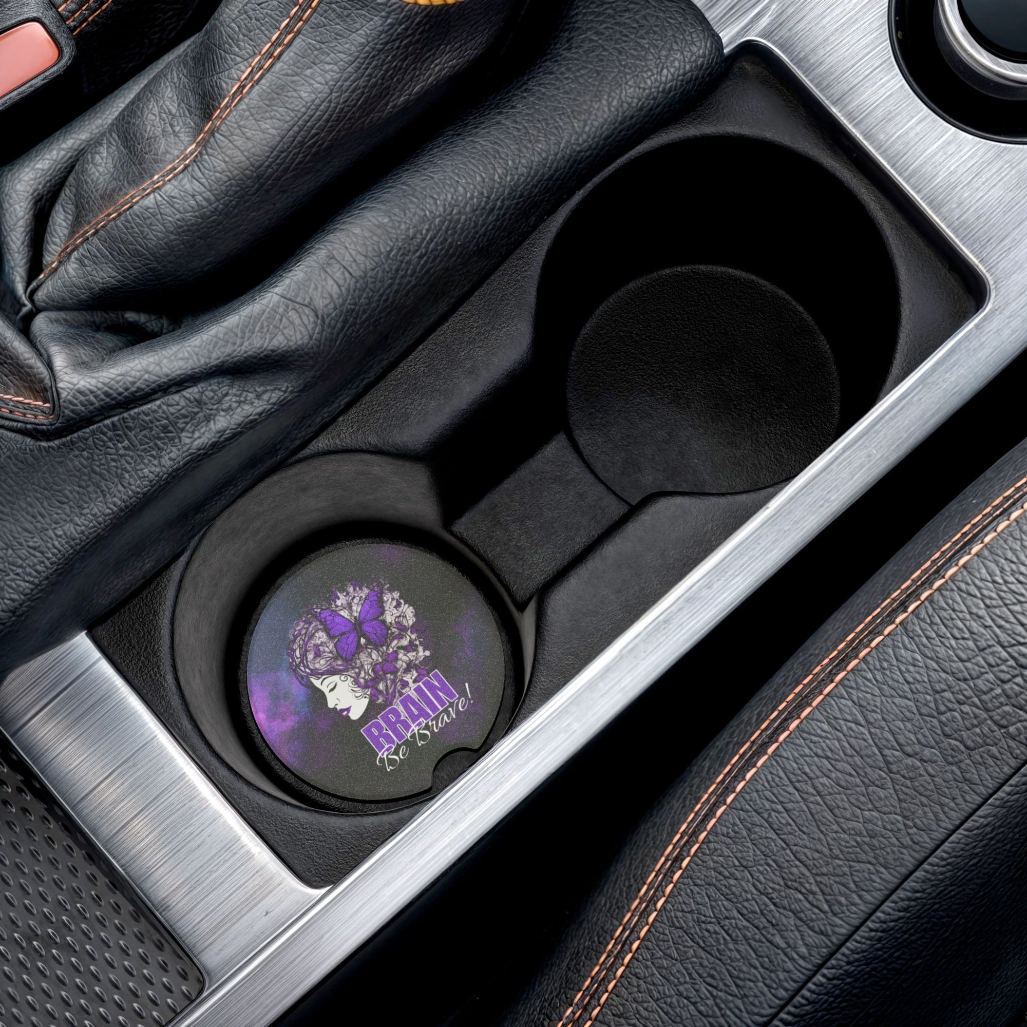 Purple Brain Be Brave Soapstone Car Coaster