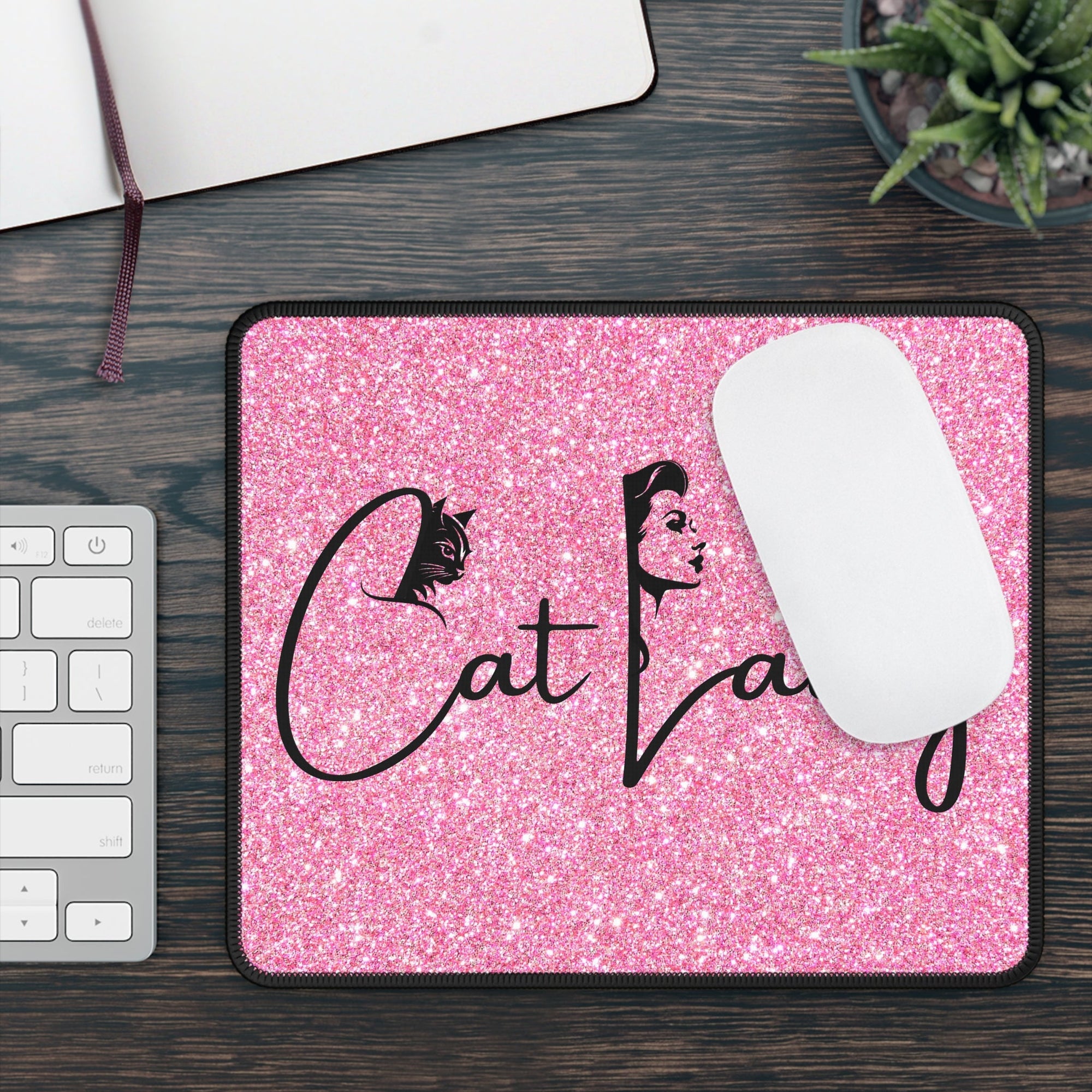 Glittery Cat Lady Gaming Mouse Pad - Perfect for Cat Lovers and Gamers Printify