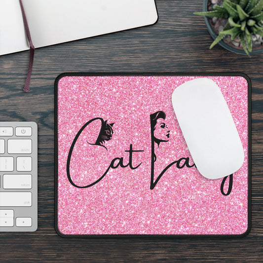 Glittery Cat Lady Gaming Mouse Pad - Perfect for Cat Lovers and Gamers Printify