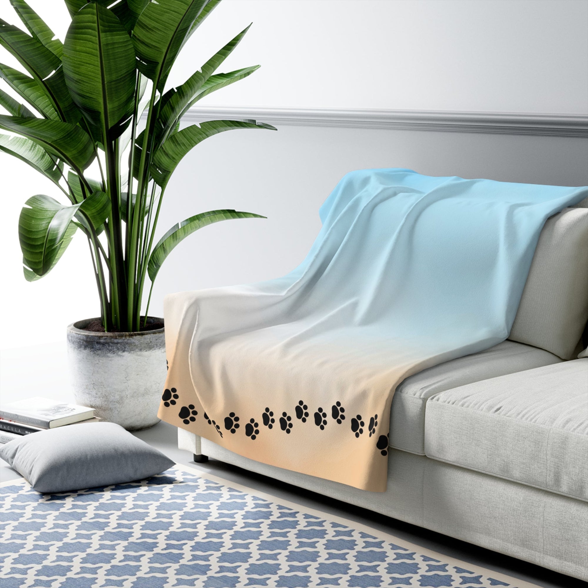 Sky & Sand Paw Print Sherpa Fleece Blanket - Cozy Pet Lover Gift Printify
