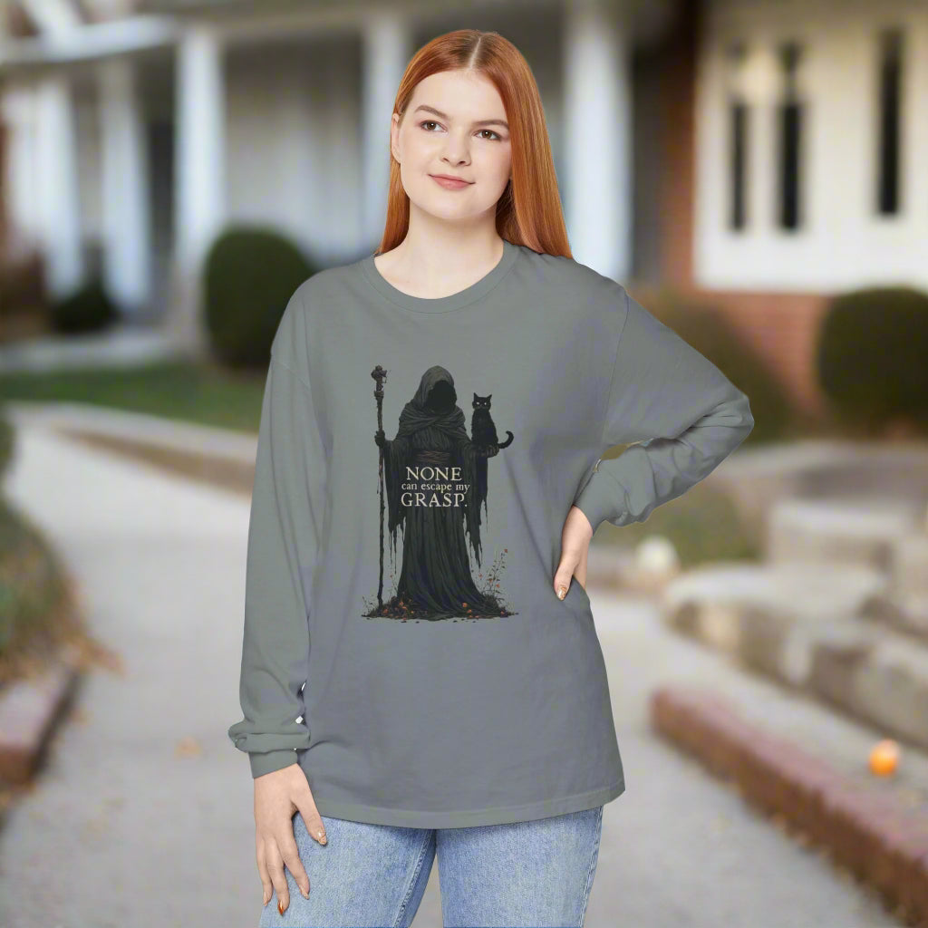 Grim Reaper with Cat Long Sleeve T-Shirt
