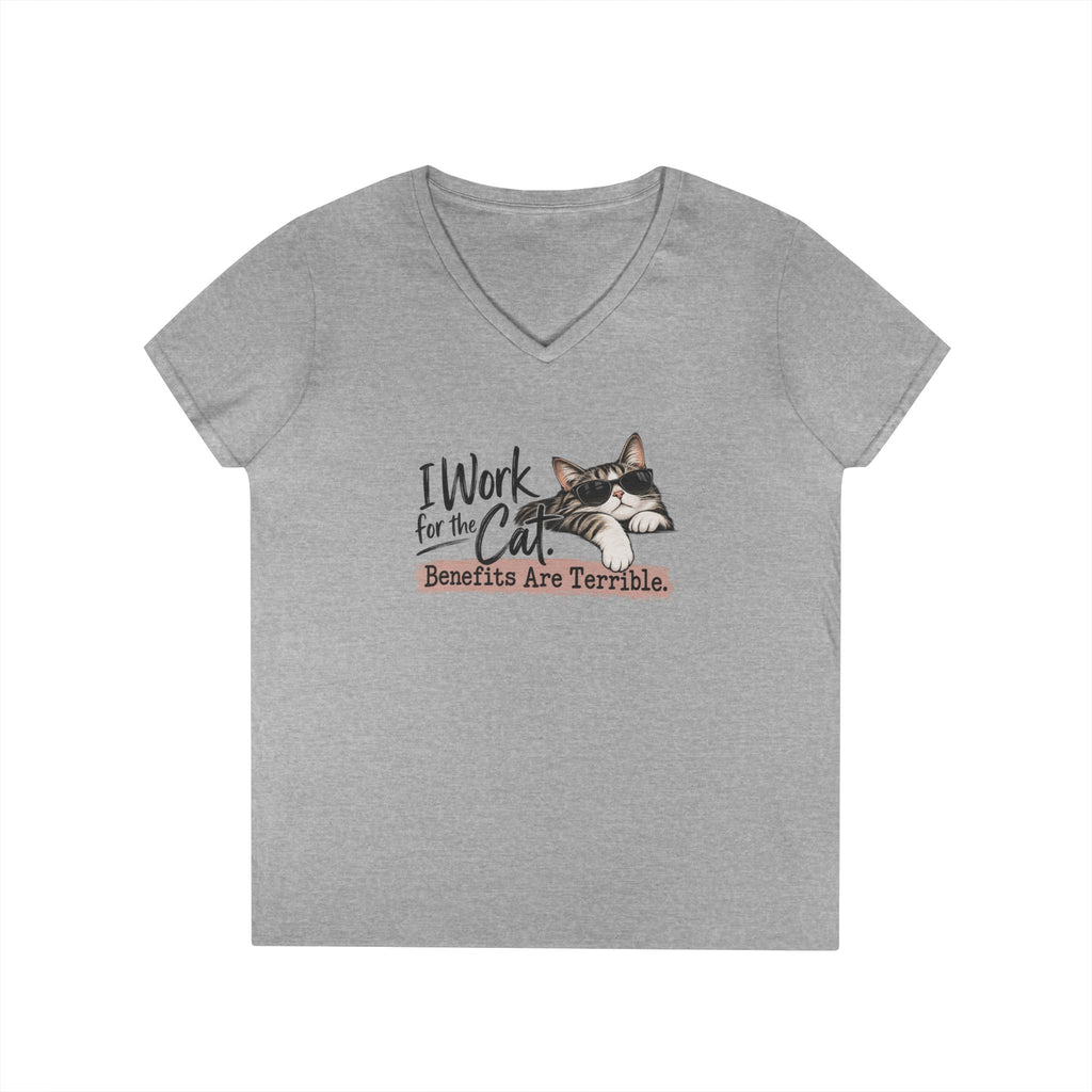 I Work for the Cat Women’s V-Neck T-Shirt | Funny Cat Lover Tee