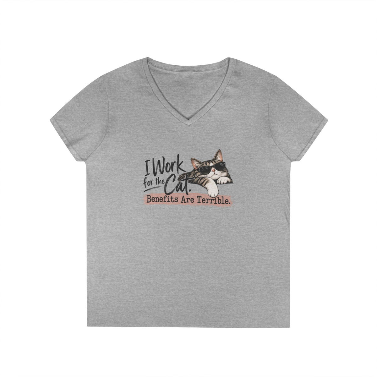 I Work for the Cat Women’s V-Neck T-Shirt | Funny Cat Lover Tee