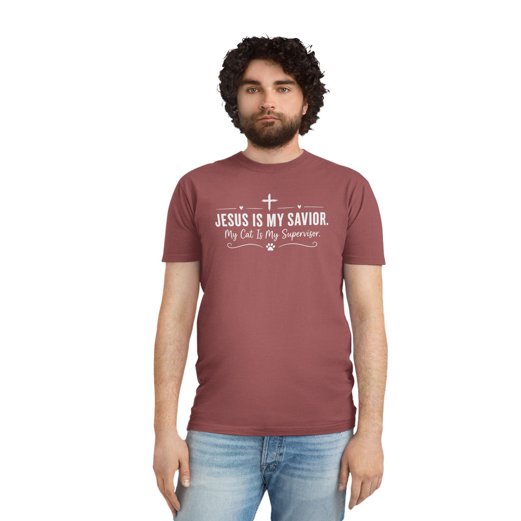 Jesus Is My Savior. My Cat Is My Supervisor. Vintage- Style T-Shirt