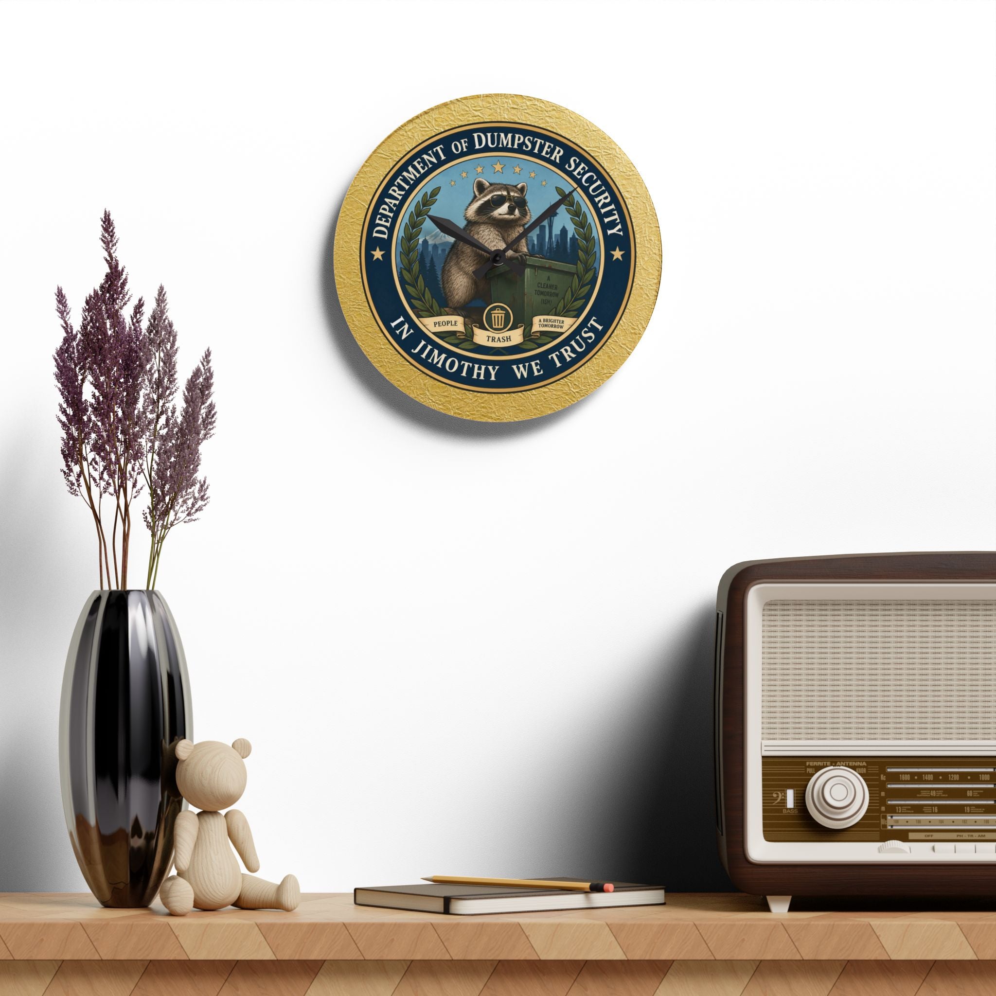 Department of Dumpster Security Jimothy Wall Clock | Raccoon Humor Decor