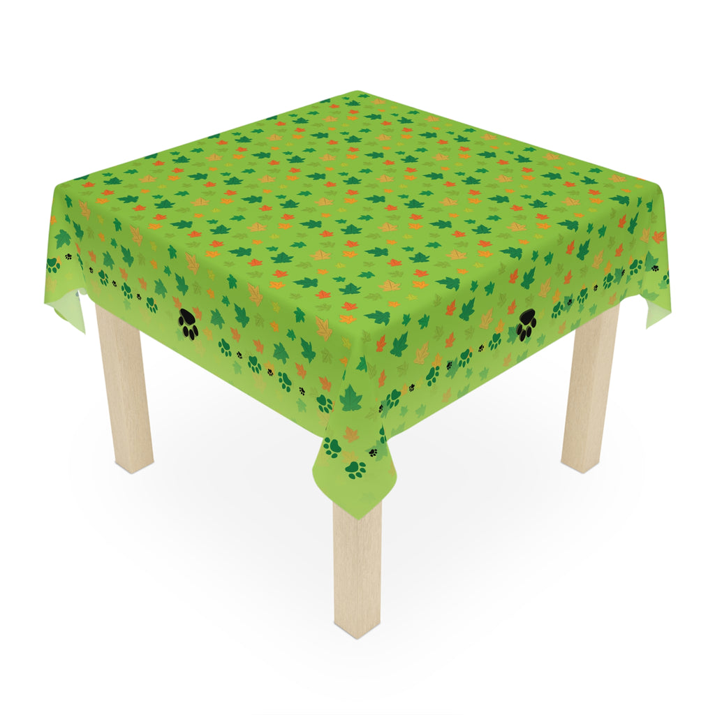 Vibrant Kitty Prints & Leaves Tablecloth for Gatherings