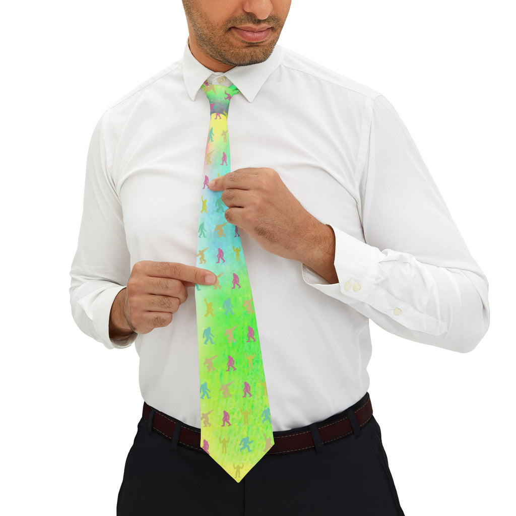 Colorful Bigfoot Necktie – Pastel Watercolor Sasquatch Tie