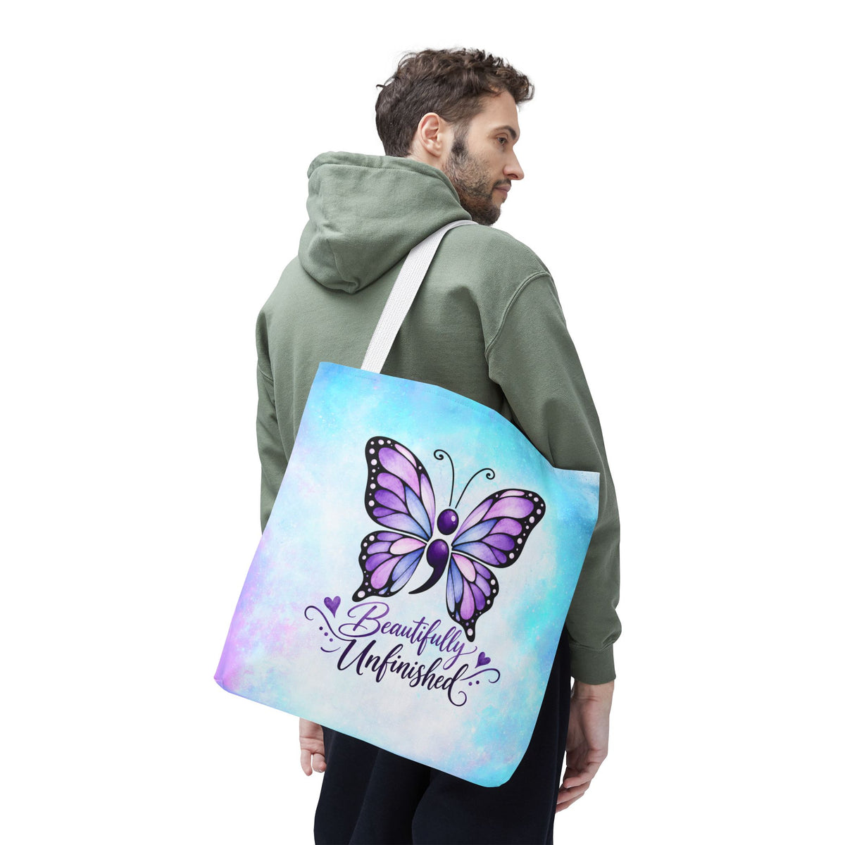 Beautifully Unfinished Semicolon Butterfly Suicide Awareness Tote Bag