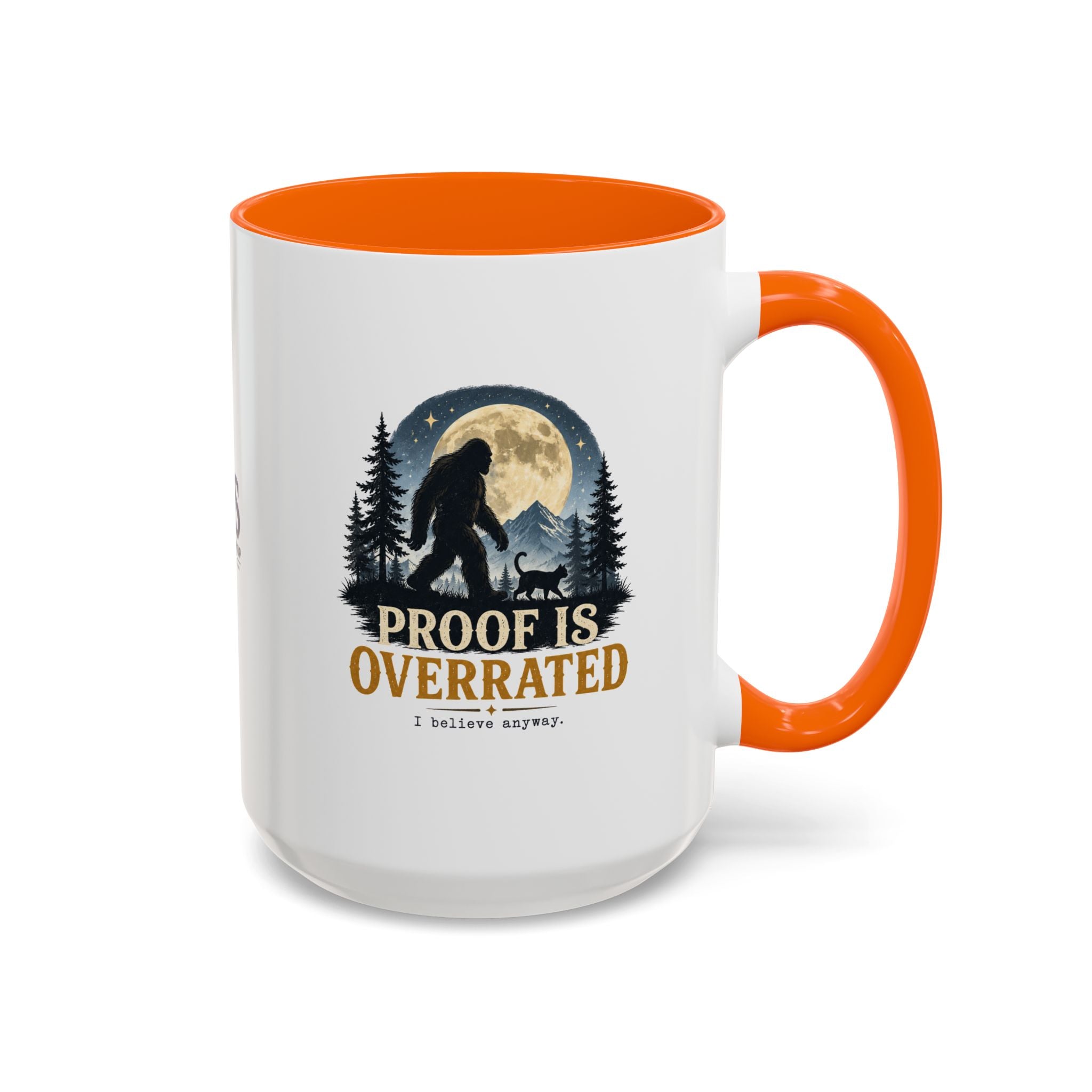 Proof Is Overrated Sasquatch & Black Cat Accent Mug