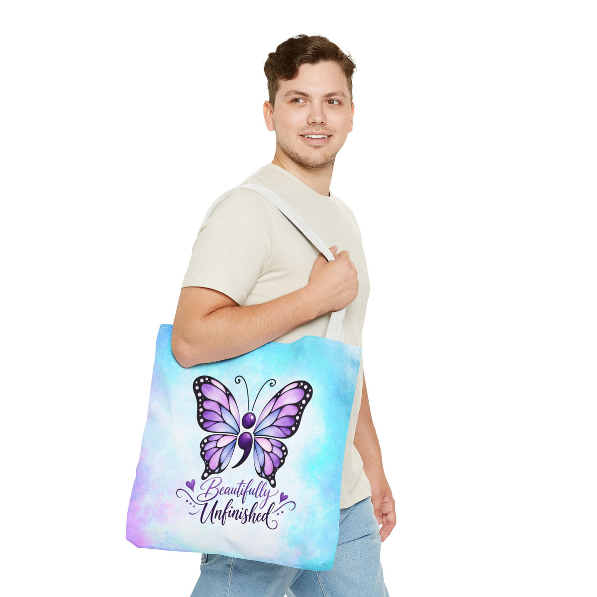 Beautifully Unfinished Semicolon Butterfly Suicide Awareness Tote Bag