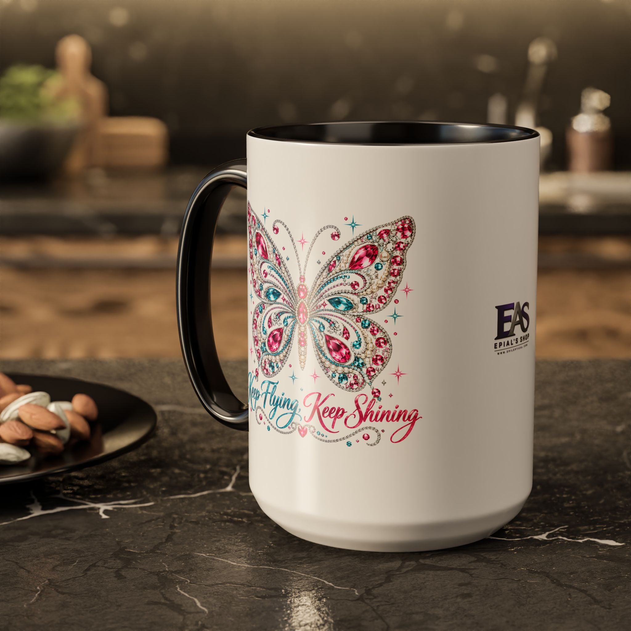 Keep Flying, Keep Shining Rhinestone Butterfly Mug (11oz & 15oz)