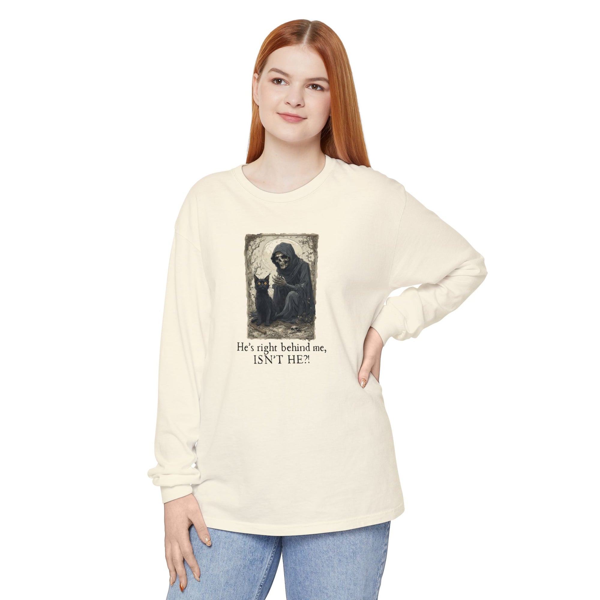 Spooky Cat & Grim Reaper Long Sleeve T-Shirt