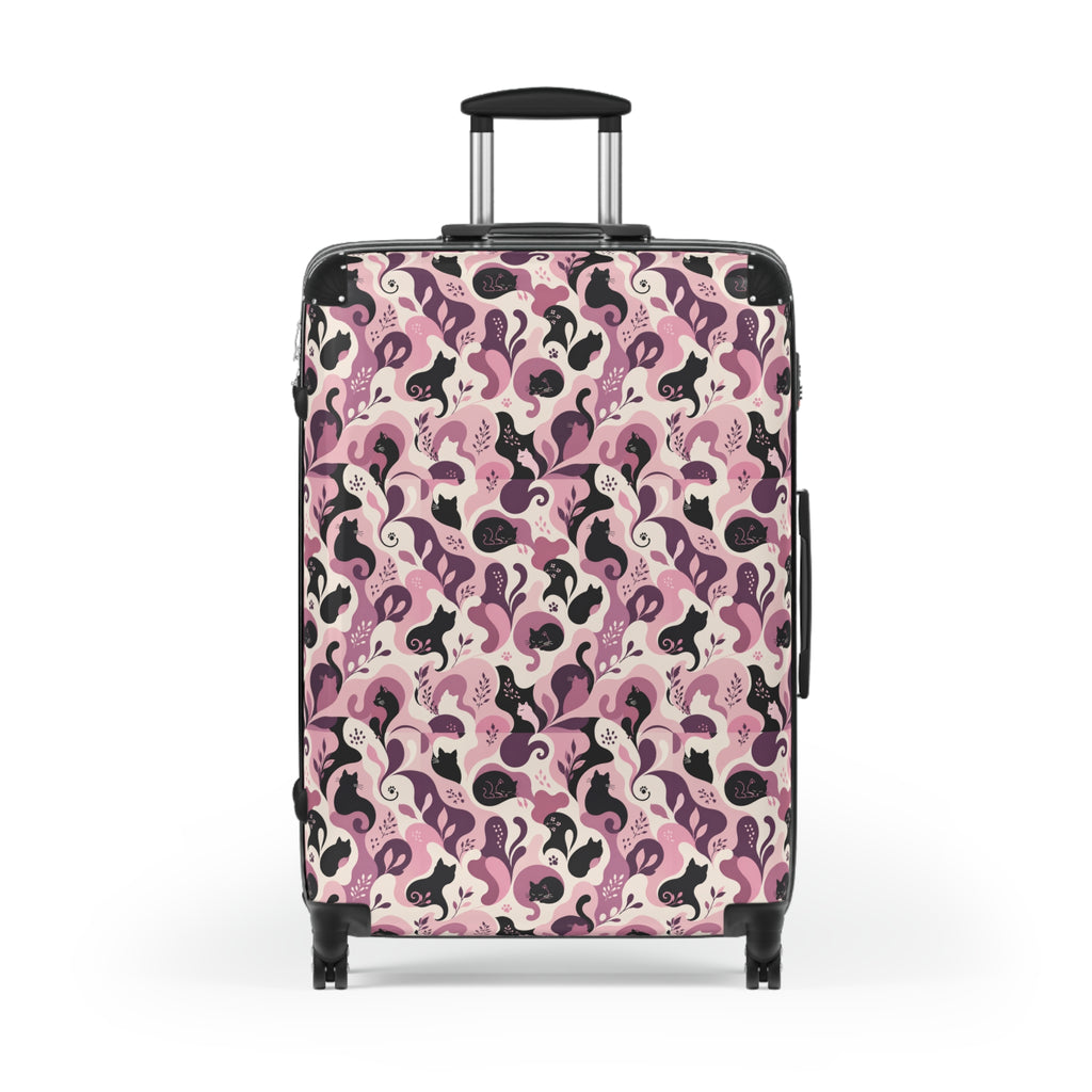 Cat Lady Camo Hard-Shell Suitcase - Pink Abstract Cat Luggage for Women