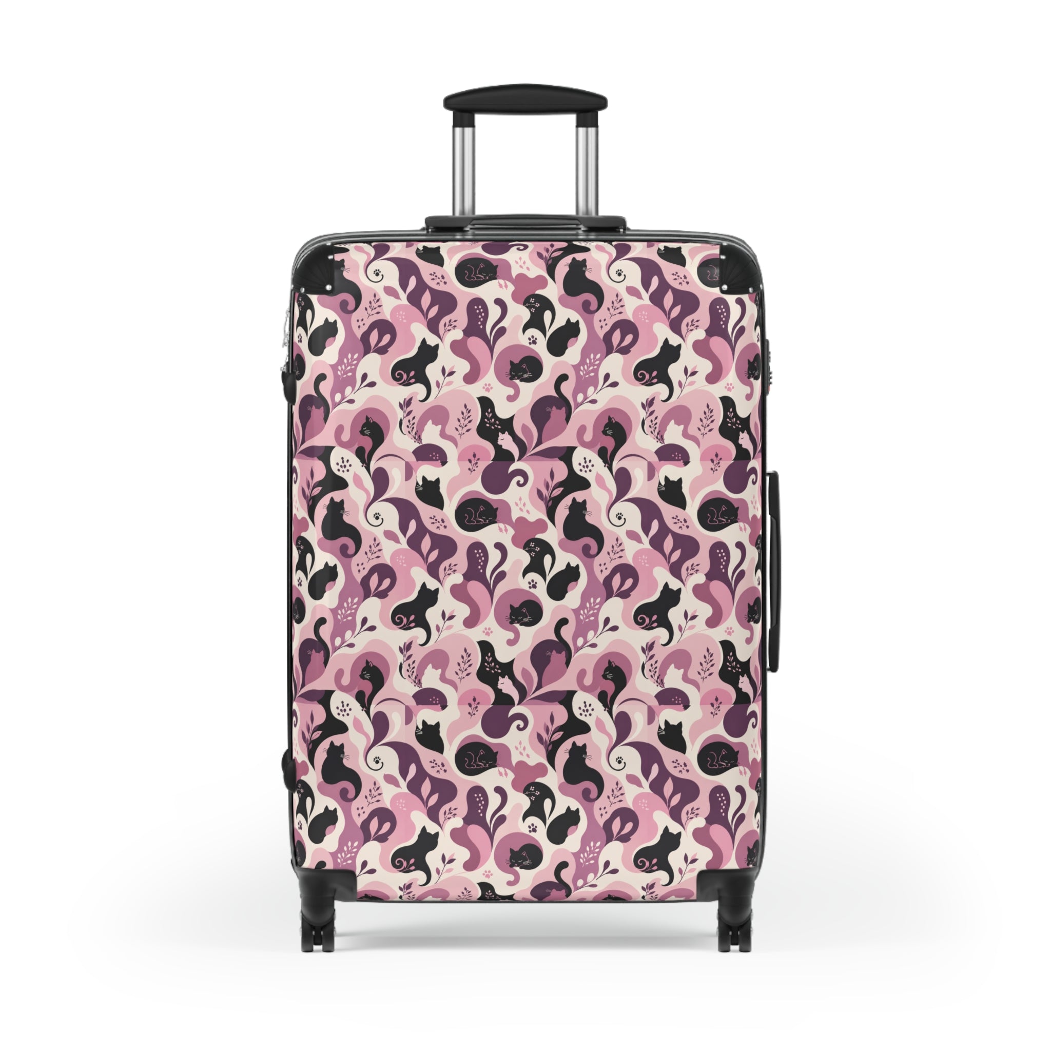 Cat Lady Camo Hard-Shell Suitcase - Pink Abstract Cat Luggage for Women