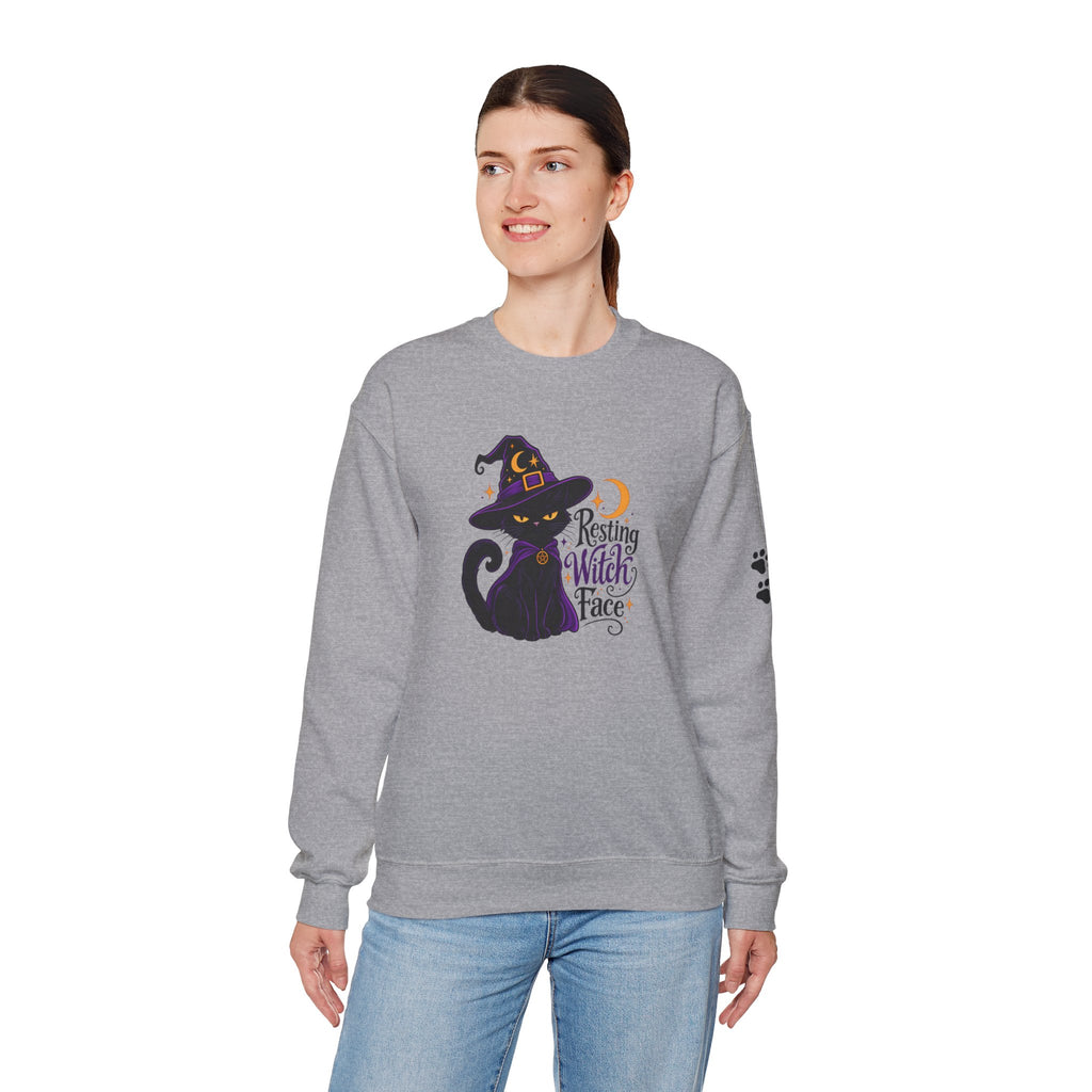 Resting Witch Face Cat Sweatshirt | Halloween Witch Cat Crewneck