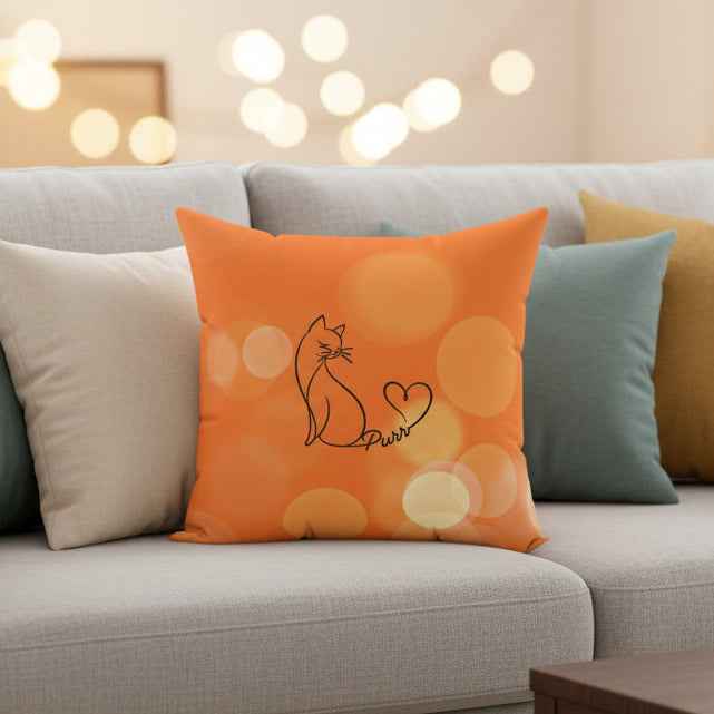 Purr Line Art Cat Throw Pillow | Minimal Cat Lover Accent Pillow