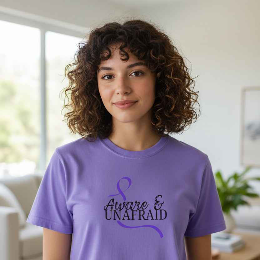 Aware & Unafraid T-Shirt – Epilepsy Awareness Purple Tee