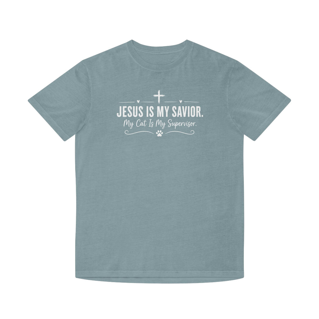 Jesus Is My Savior. My Cat Is My Supervisor. Vintage- Style T-Shirt
