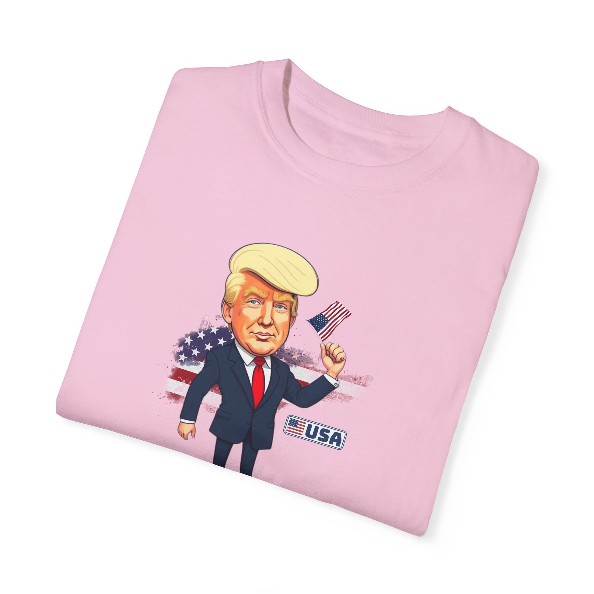 Patriotic Cartoon T-Shirt - Unisex Garment-Dyed Tee with Trump Design