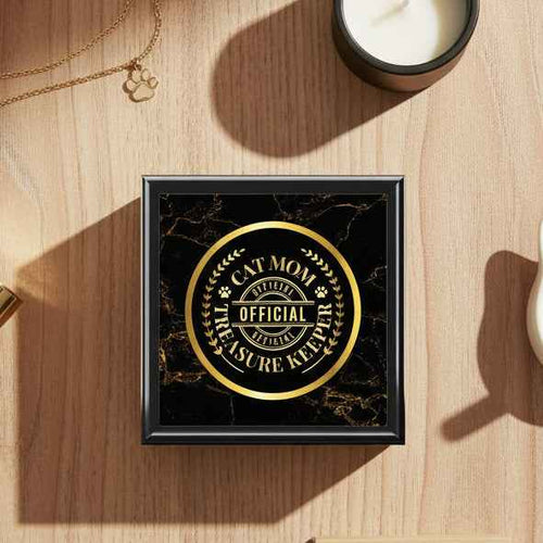 Elegant Cat Mom Keepsake Box with Glossy Black Finish