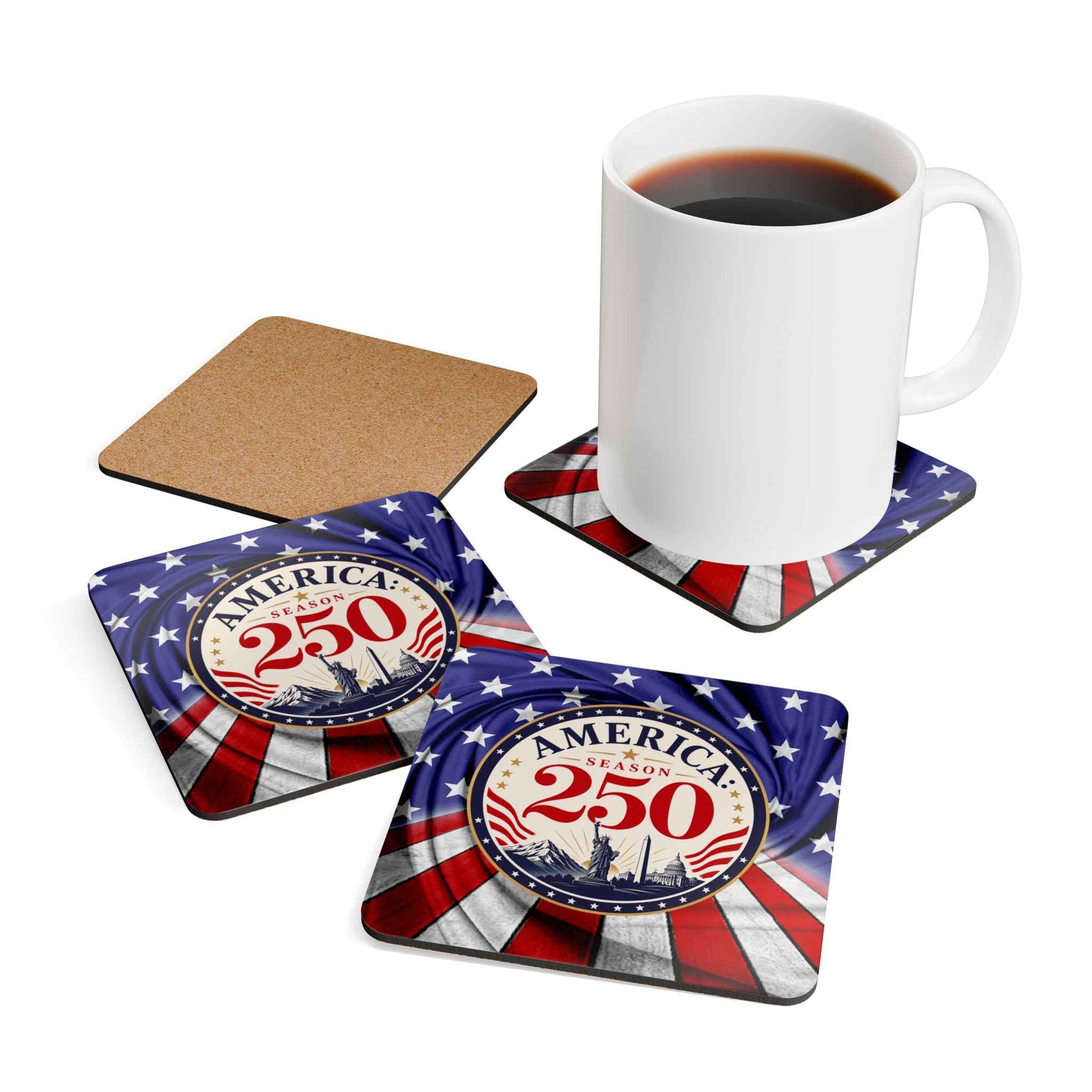 America Season 250 Cork-Backed Coaster Set
