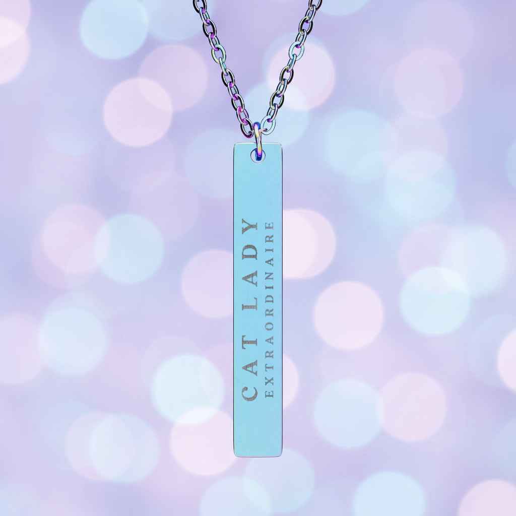 Cat Lady Extraordinaire Engravable Vertical Bar Necklace