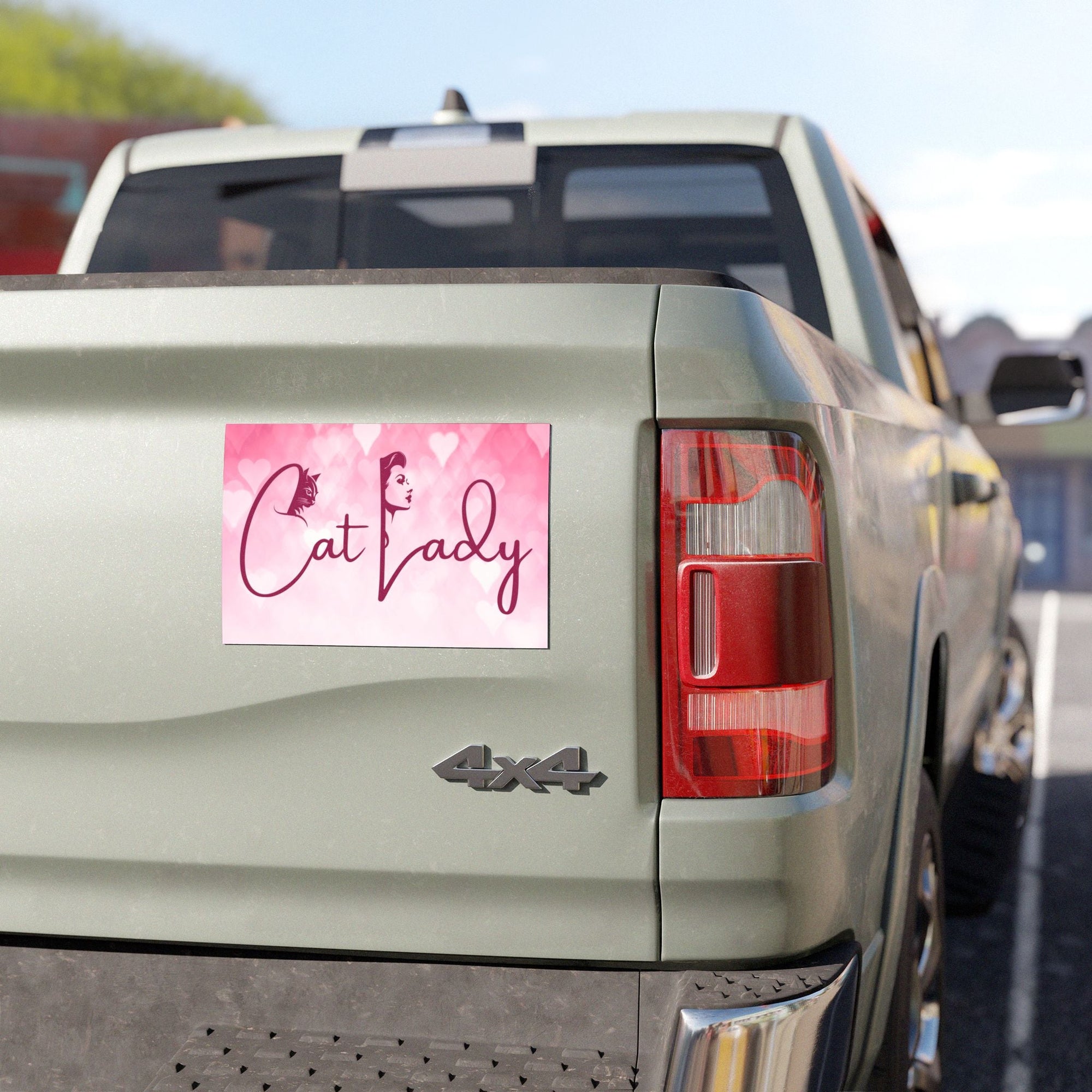 Pink Cat Lady Hearts Car Magnet - Fun Gift for Cat Lovers Printify