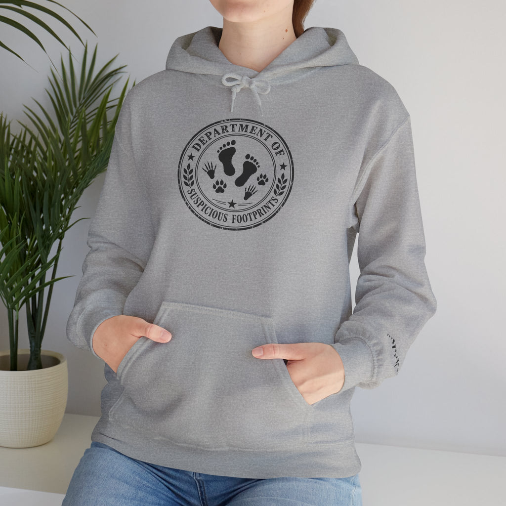 Department of Suspicious Footprints Hoodie | Bigfoot, Raccoon & Cat Cryptid Sweatshirt