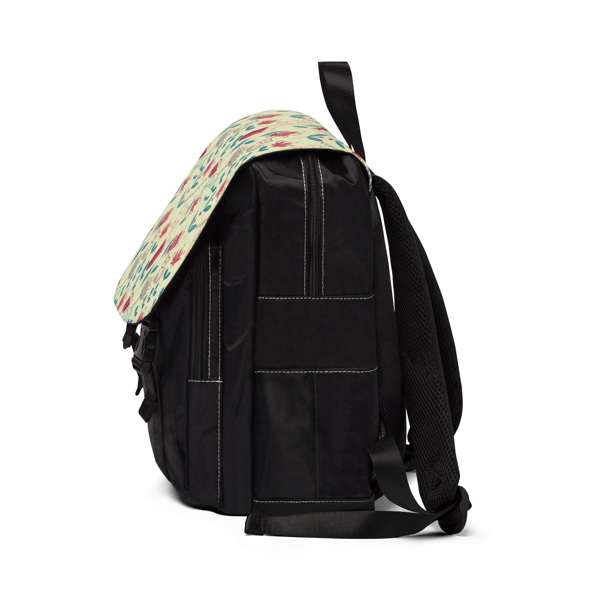 Whimsical Cats & Wildflowers Canvas Shoulder Backpack