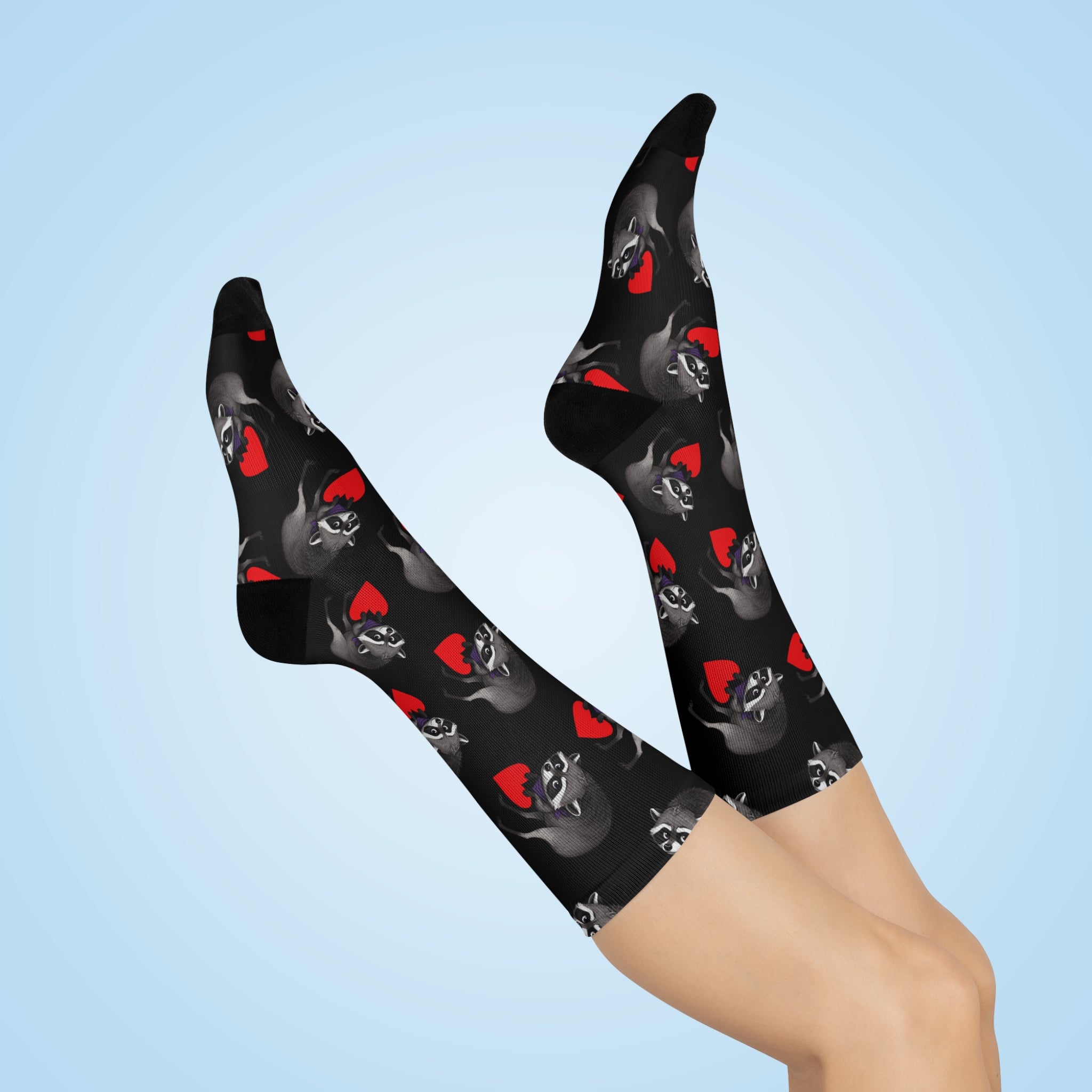 Jimothy Raccoon & Hearts Cushioned Crew Socks