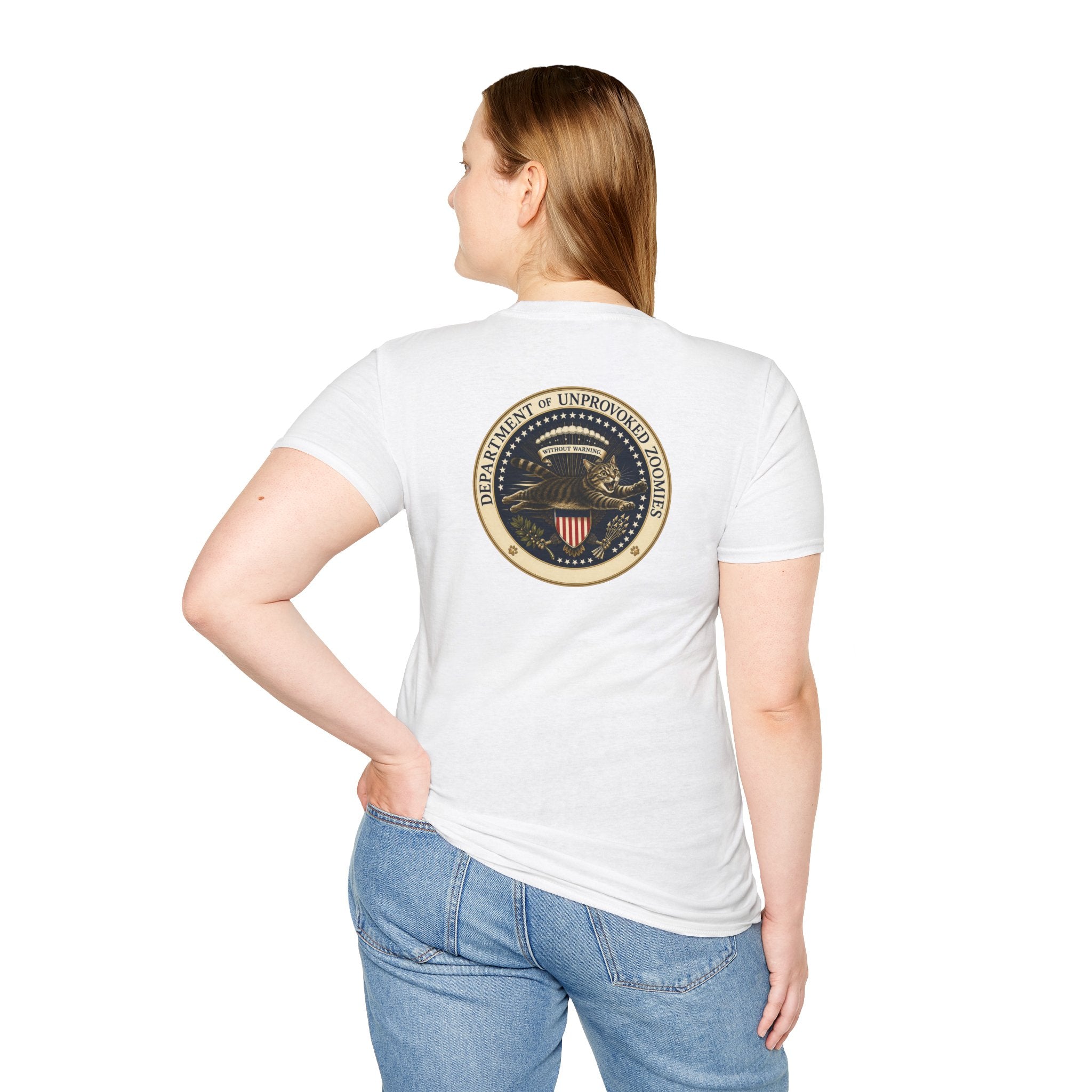Department of Unprovoked Zoomies Cat T-Shirt | Faux Government Seal Tee