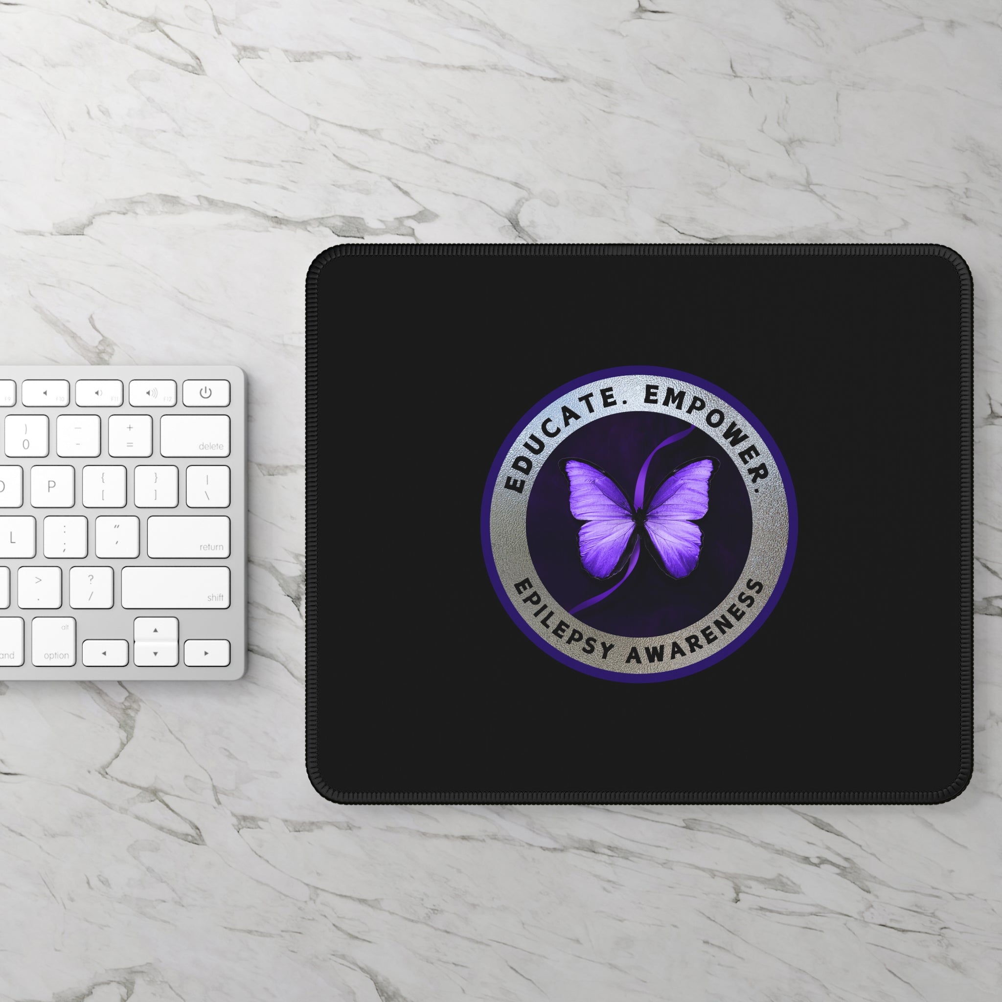 Photo depicting the ​Educate Empower Epilepsy Awareness Gaming Mouse Pad from EpiAl's Shop.