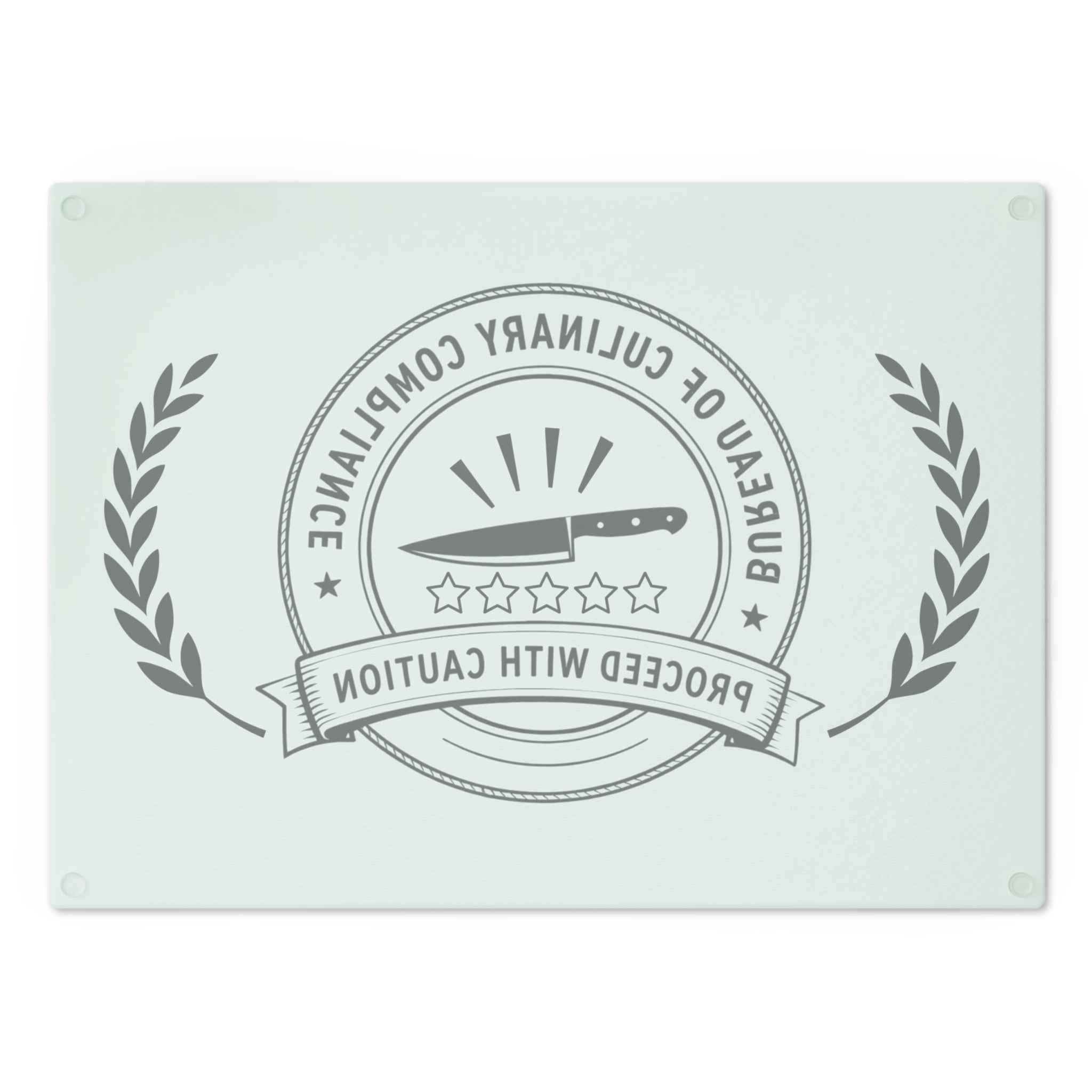 Bureau of Culinary Compliance Cutting Board – “Proceed With Caution” Glass Board