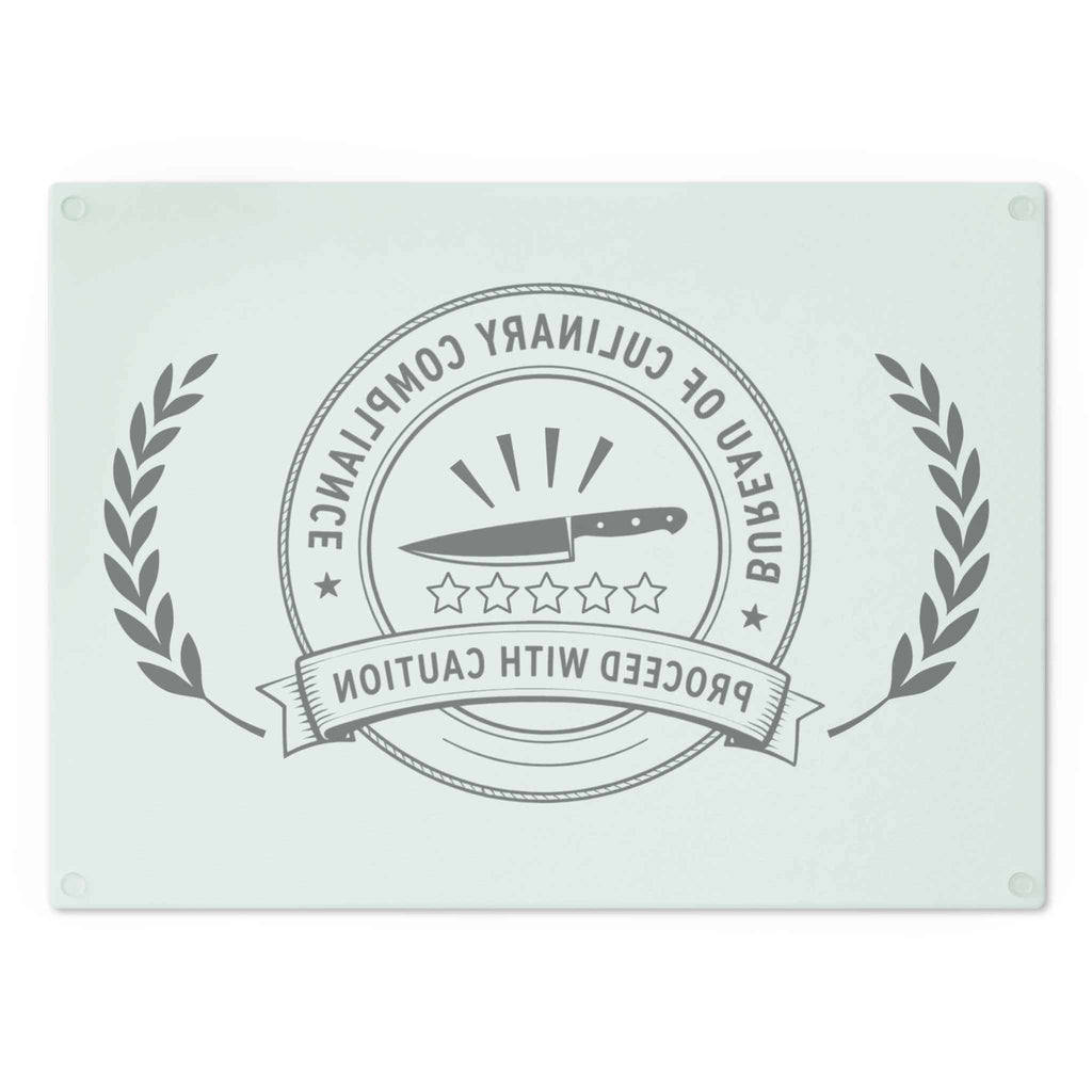 Bureau of Culinary Compliance Cutting Board – “Proceed With Caution” Glass Board