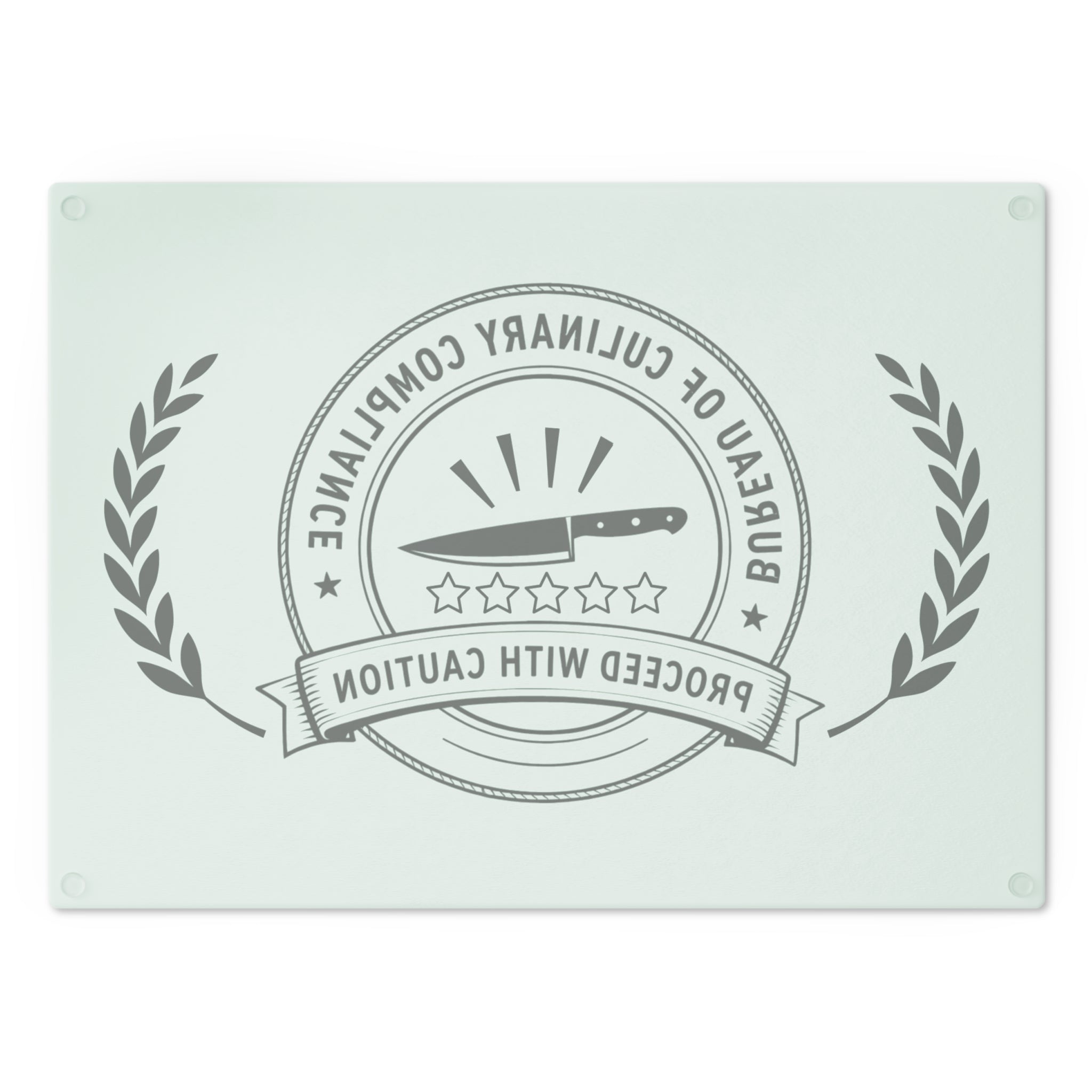 Bureau of Culinary Compliance Cutting Board – “Proceed With Caution” Glass Board