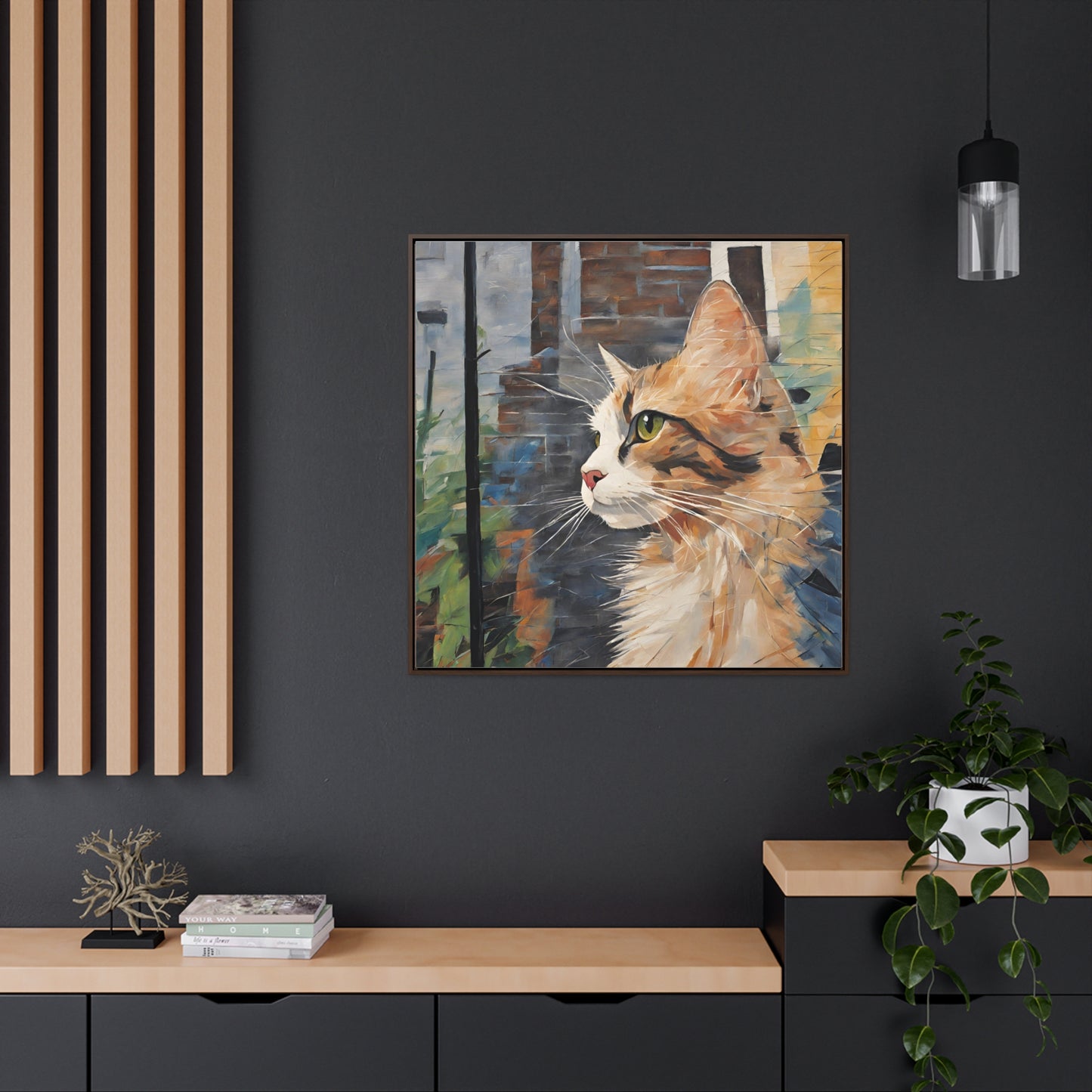 Watercolor Cat Profile Gallery Canvas Wraps, Square Frame