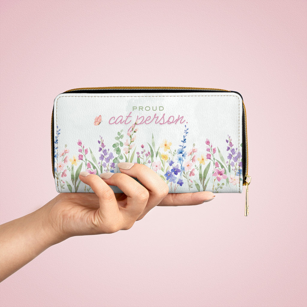 Proud Cat Person Floral Zip Wallet