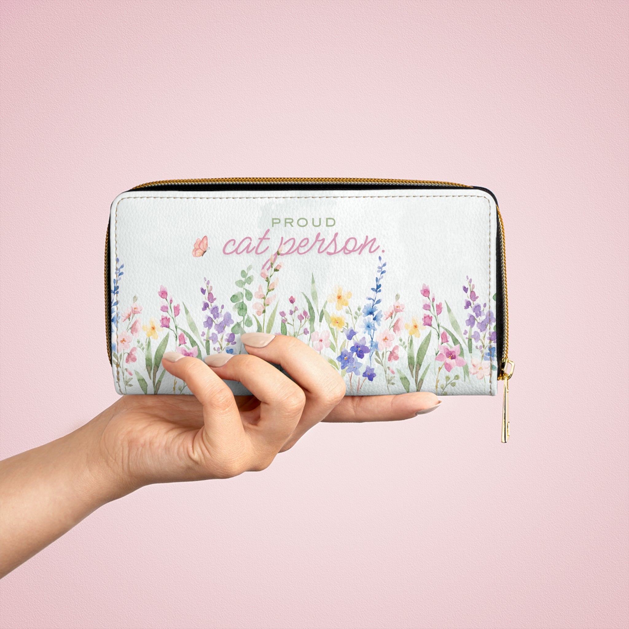 Proud Cat Person Floral Zip Wallet