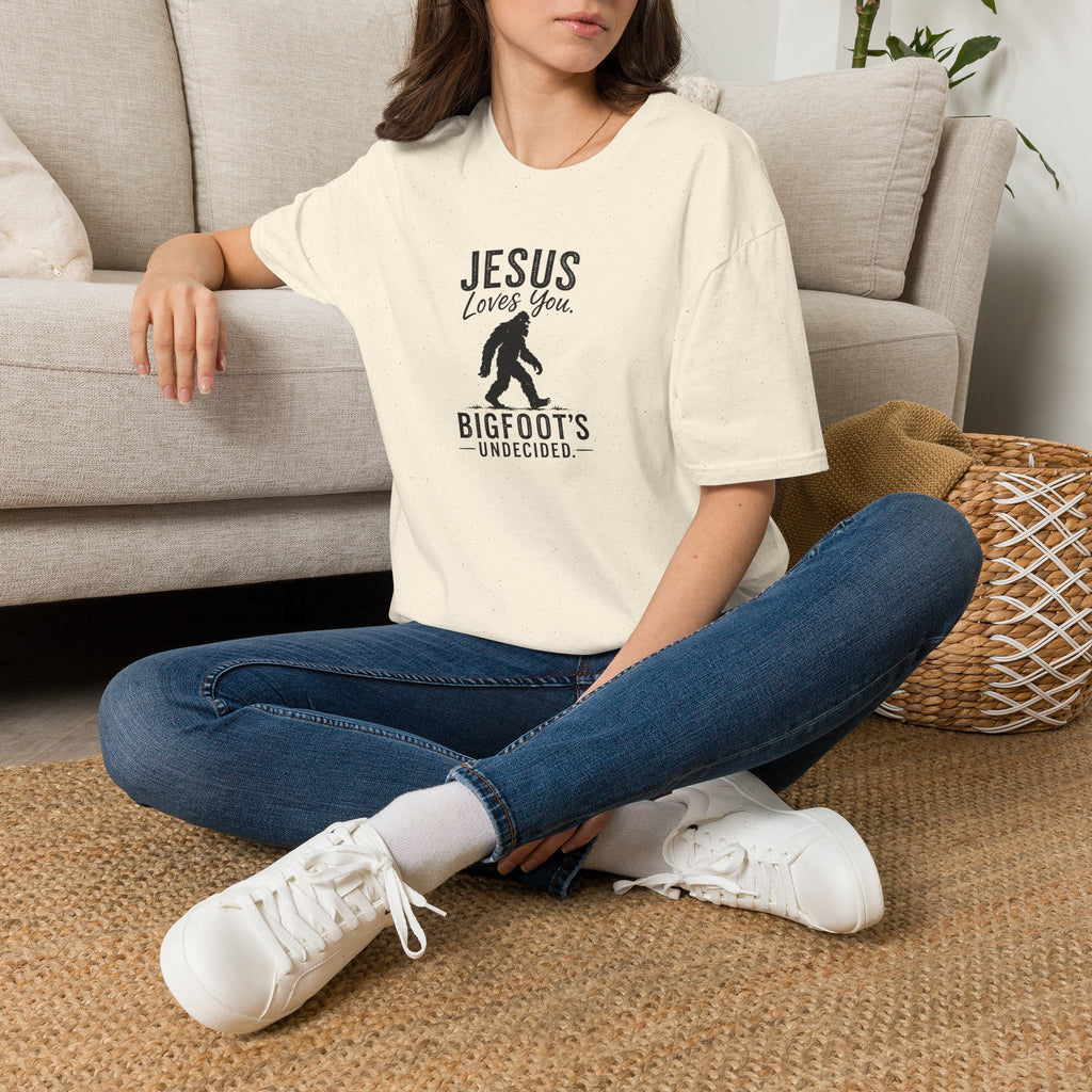 Jesus Loves You, Bigfoot’s Undecided T-Shirt | Funny Christian Sasquatch Tee