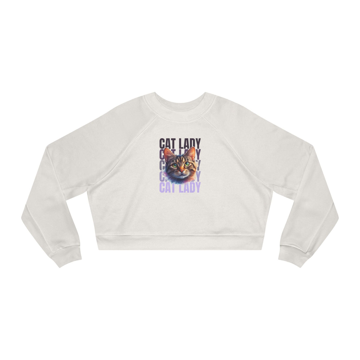 Colorful Cat Lady Cropped Fleece Pullover - Cozy Sweatshirt for Cat Lovers