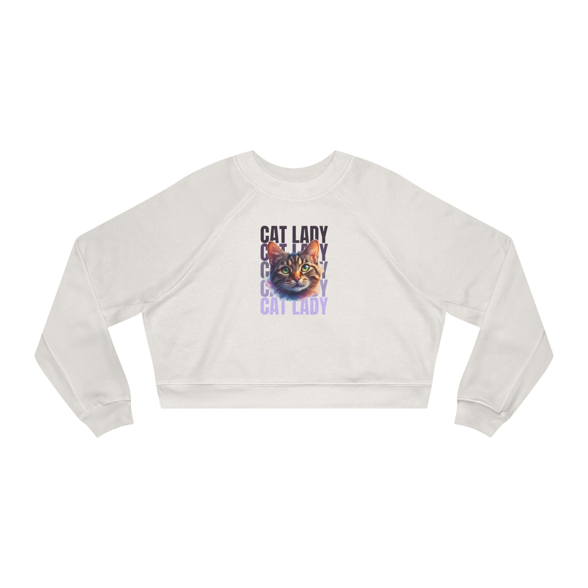 Colorful Cat Lady Cropped Fleece Pullover - Cozy Sweatshirt for Cat Lovers