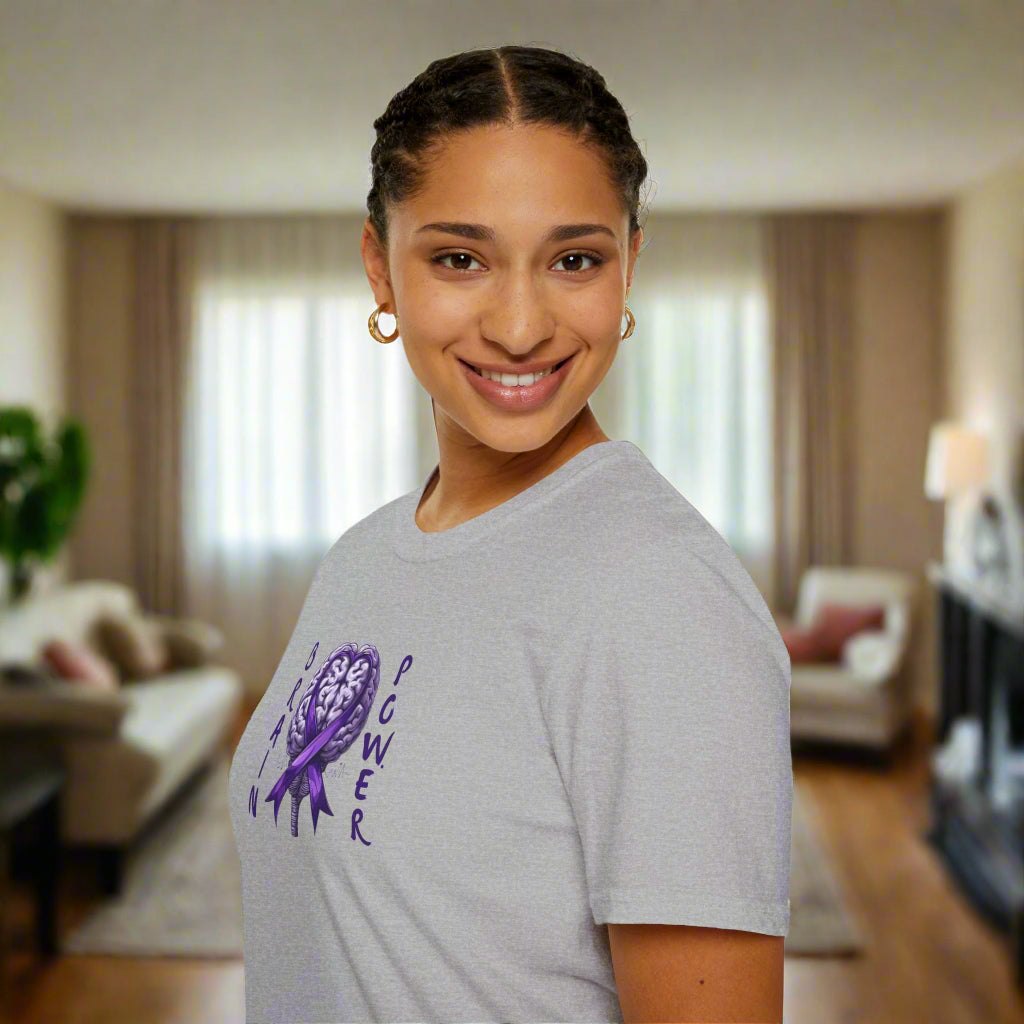 Brain Power Unisex Softstyle T-Shirt, Purple Ribbon Tee