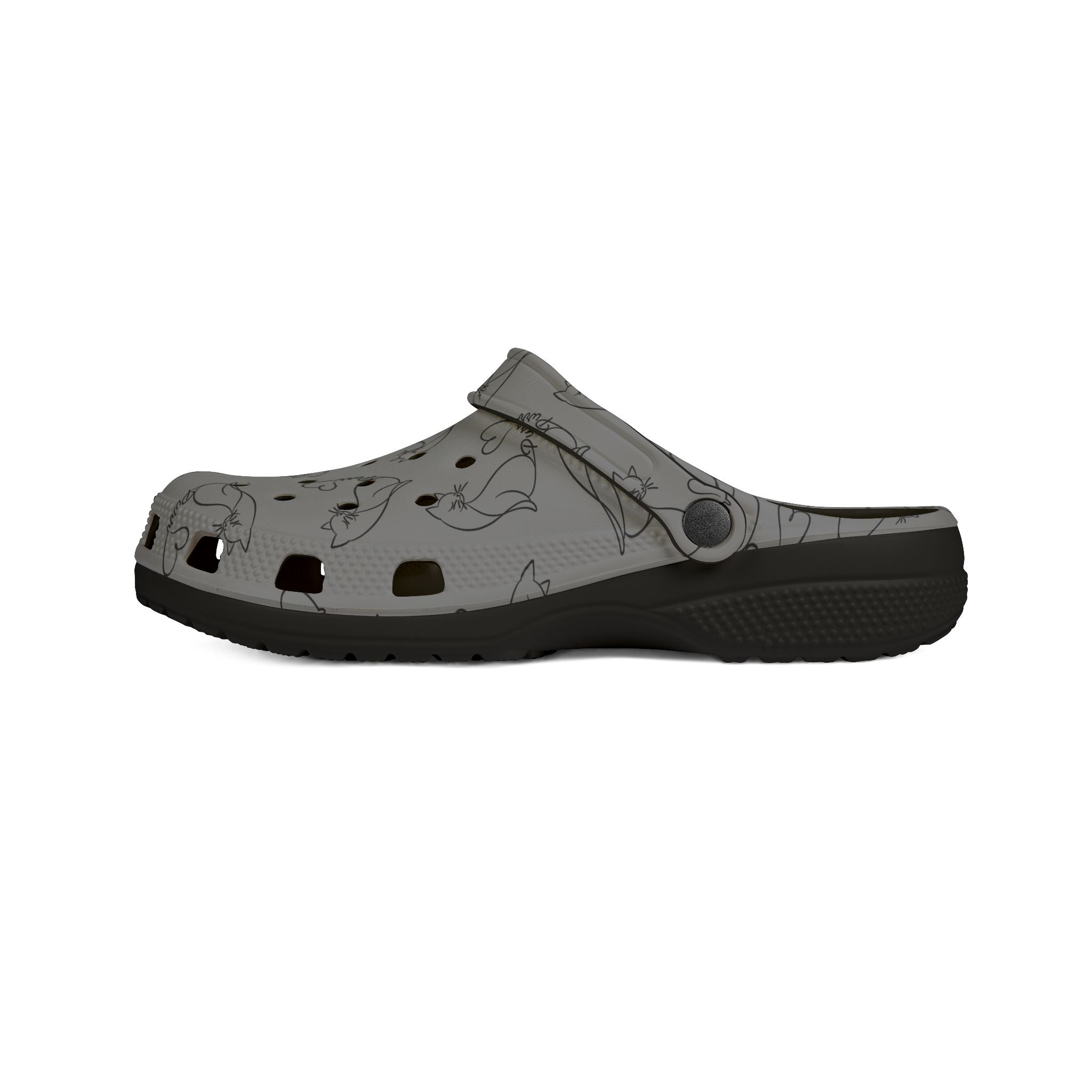 Minimalist Cat Line Art EVA Clogs – Grey All-Over Print Slip-Ons