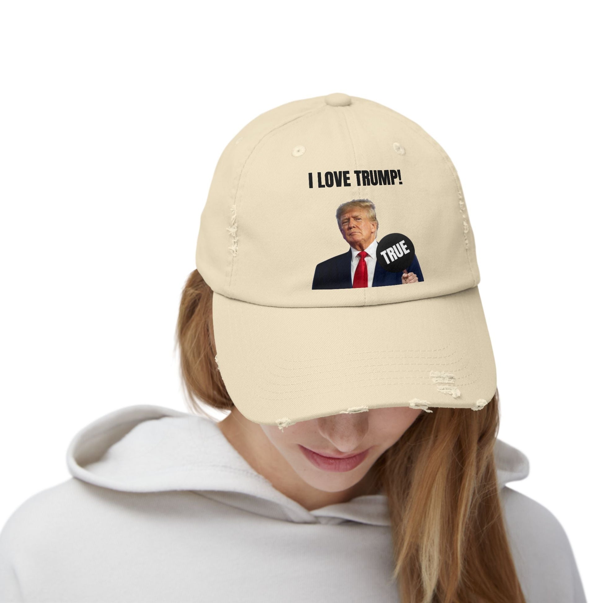 Trump True Sign Unisex Distressed Cap Printify