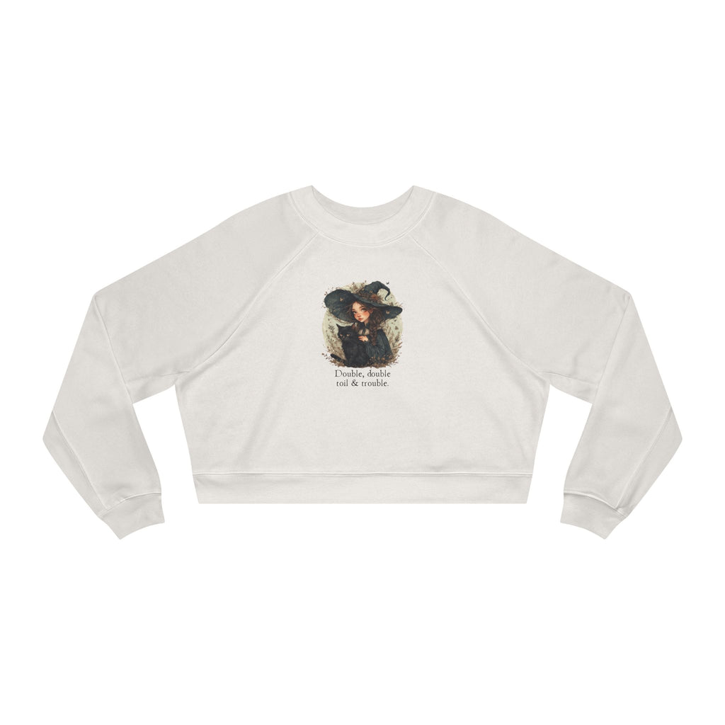 Cute Witchy Cat Lady Women's Halloween Cropped Pullover Sweatshirt