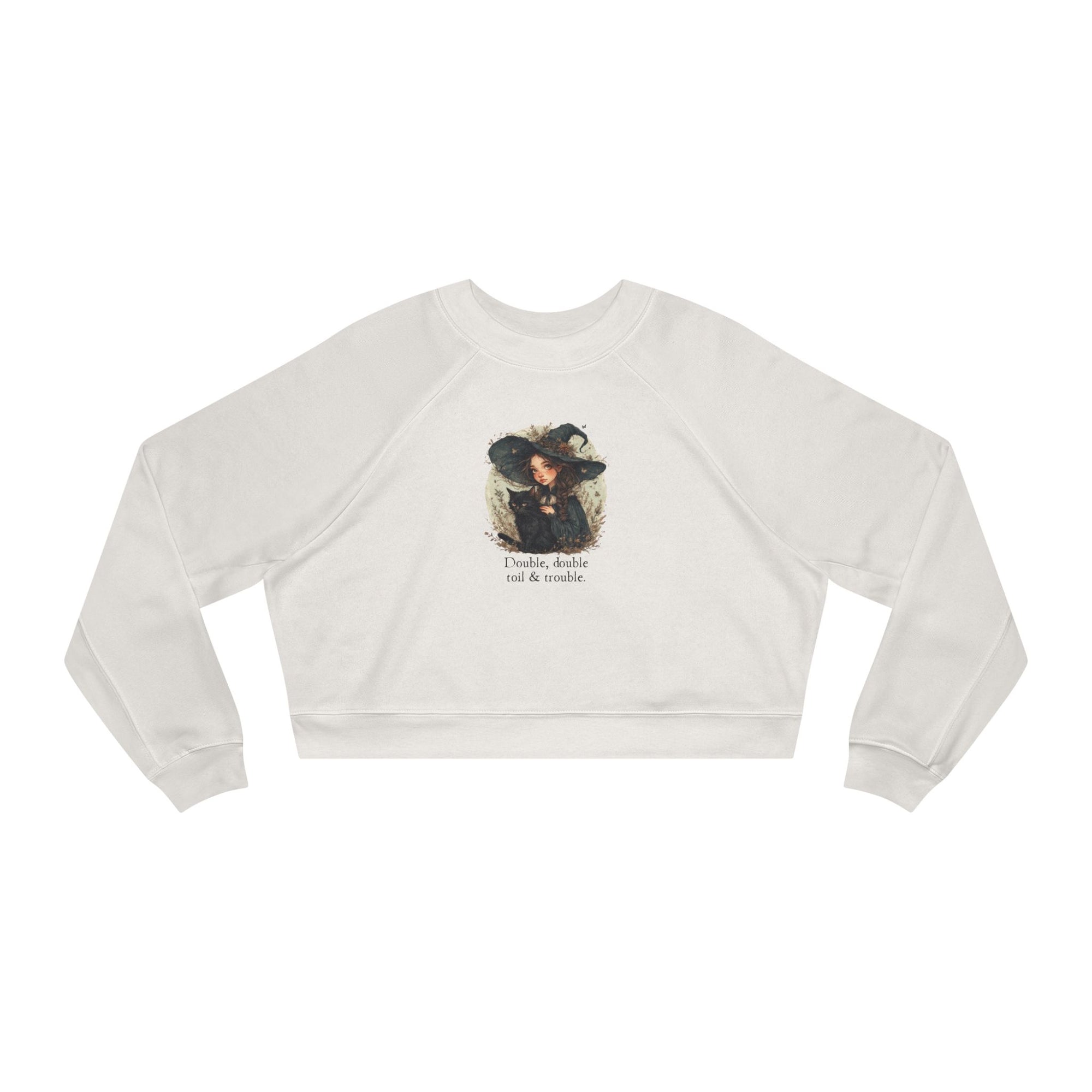 Cute Witchy Cat Lady Women's Halloween Cropped Pullover Sweatshirt