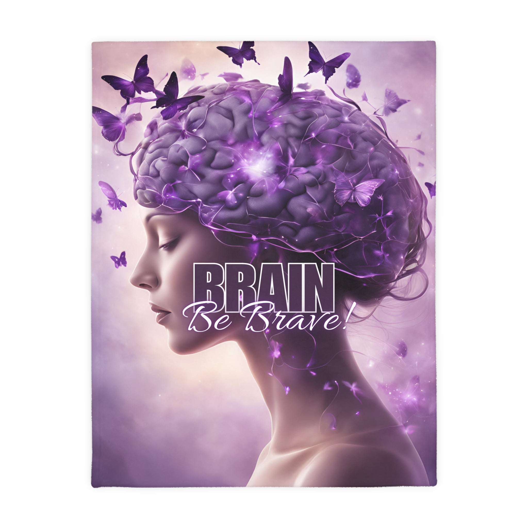 Photo depicting the ​Brain Be Brave Velveteen Microfiber Blanket (Two-sided print) from EpiAl's Shop.
